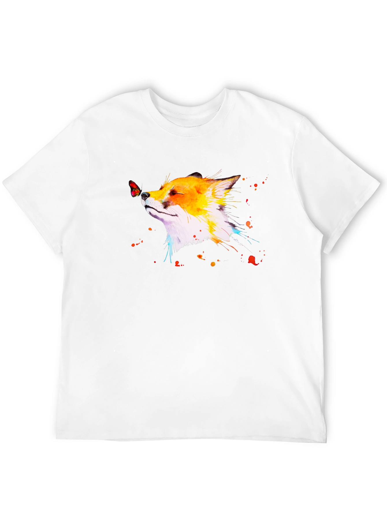 Fox & Butterfly Graphic Black T-Shirt