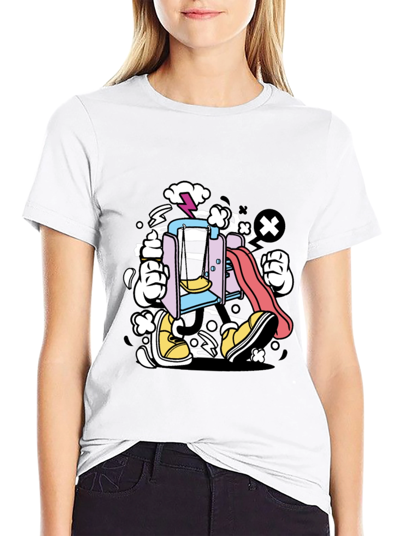 Cartoon Playground T-Shirt - Black Cotton Tee