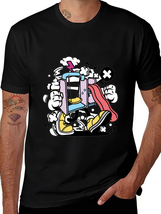 Cartoon Playground T-Shirt - Black Cotton Tee