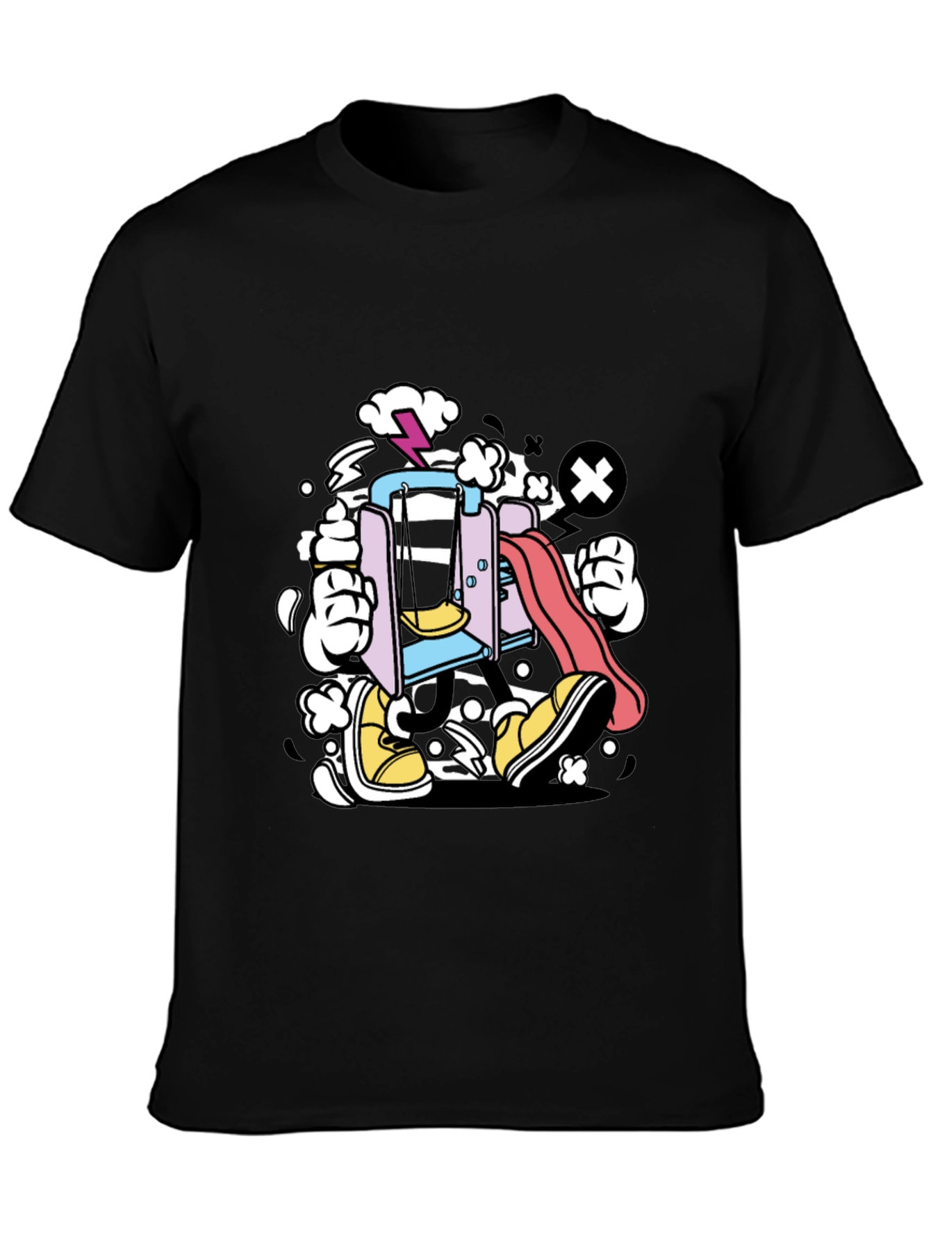 Cartoon Playground T-Shirt - Black Cotton Tee
