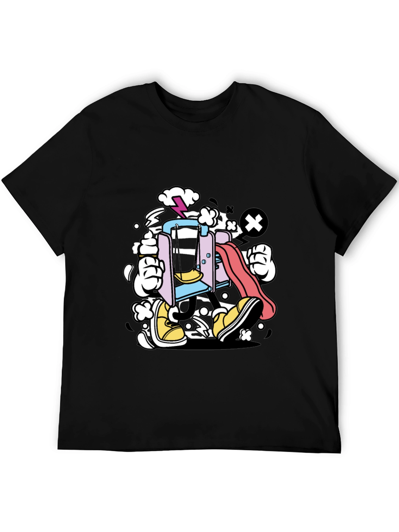 Cartoon Playground T-Shirt - Black Cotton Tee