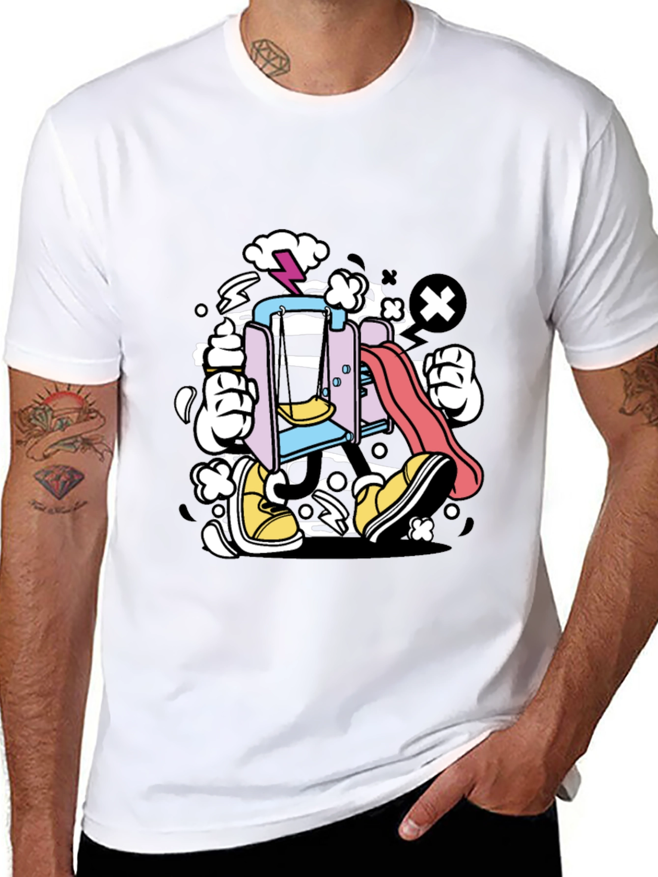 Cartoon Playground T-Shirt - Black Cotton Tee