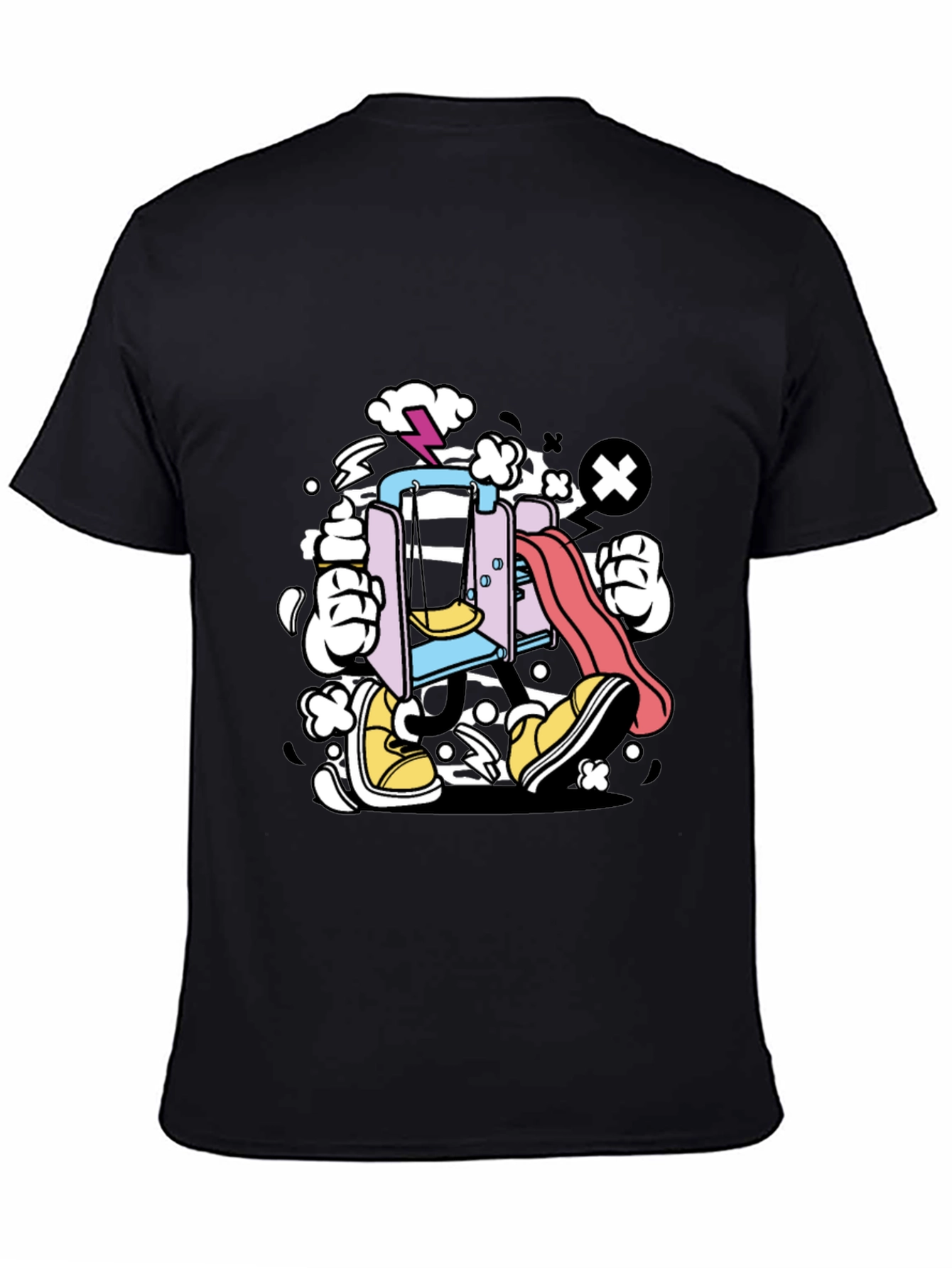 Cartoon Playground T-Shirt - Black Cotton Tee