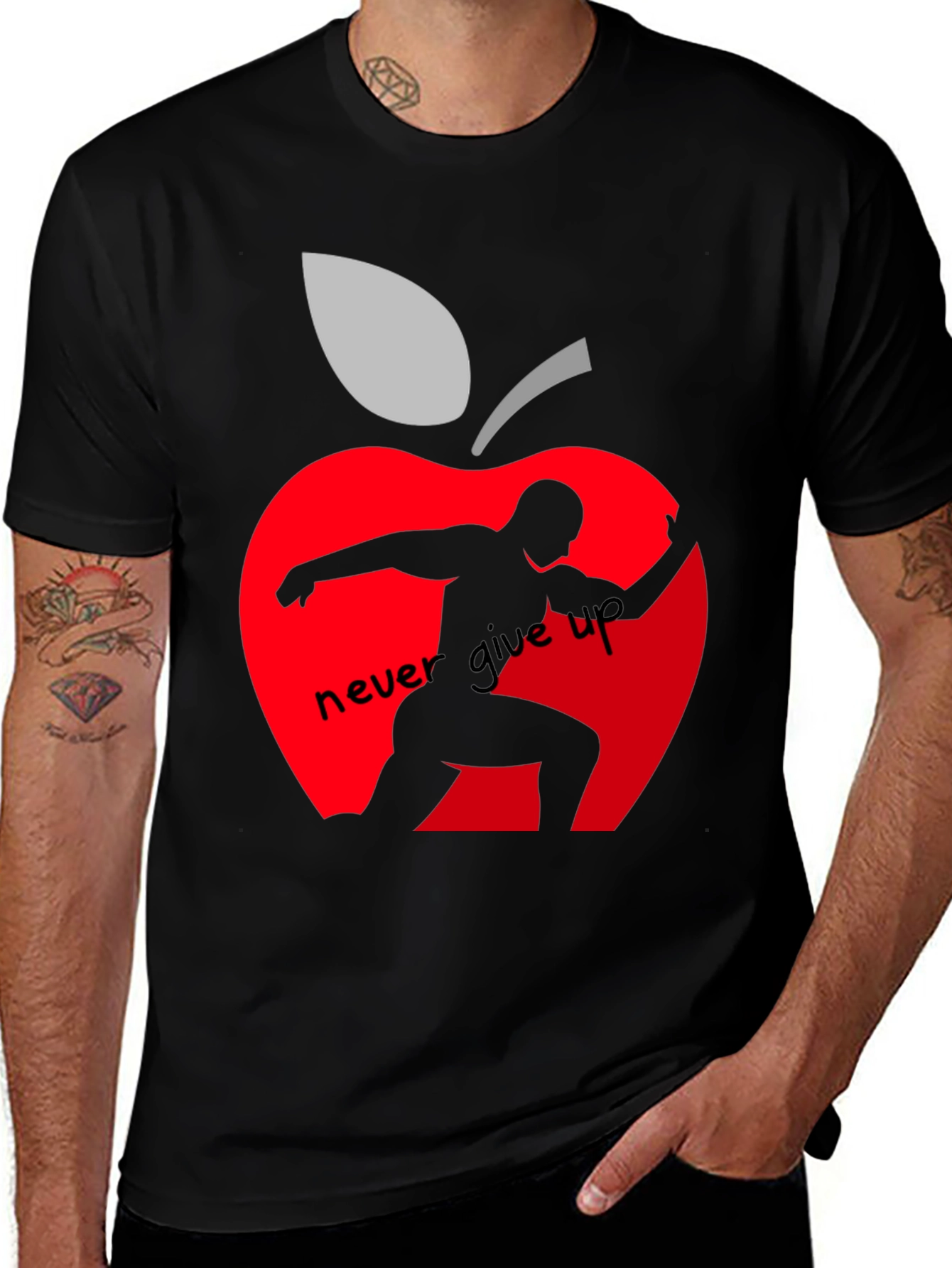 Never Give Up Apple Graphic T-Shirt