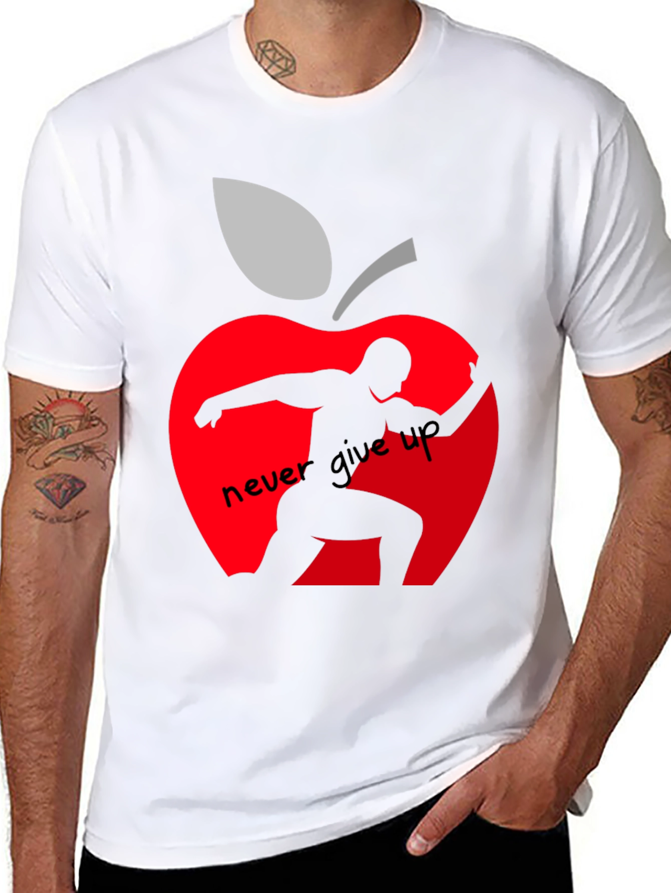 Never Give Up Apple Graphic T-Shirt