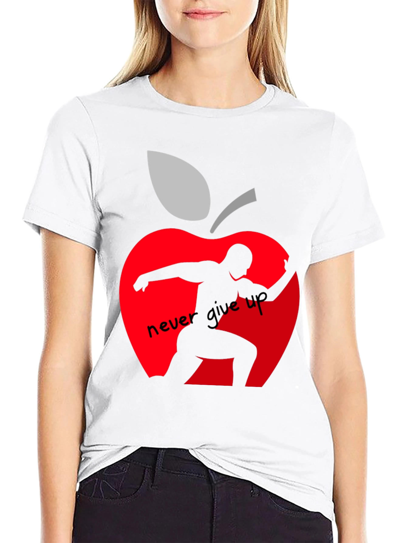 Never Give Up Apple Graphic T-Shirt