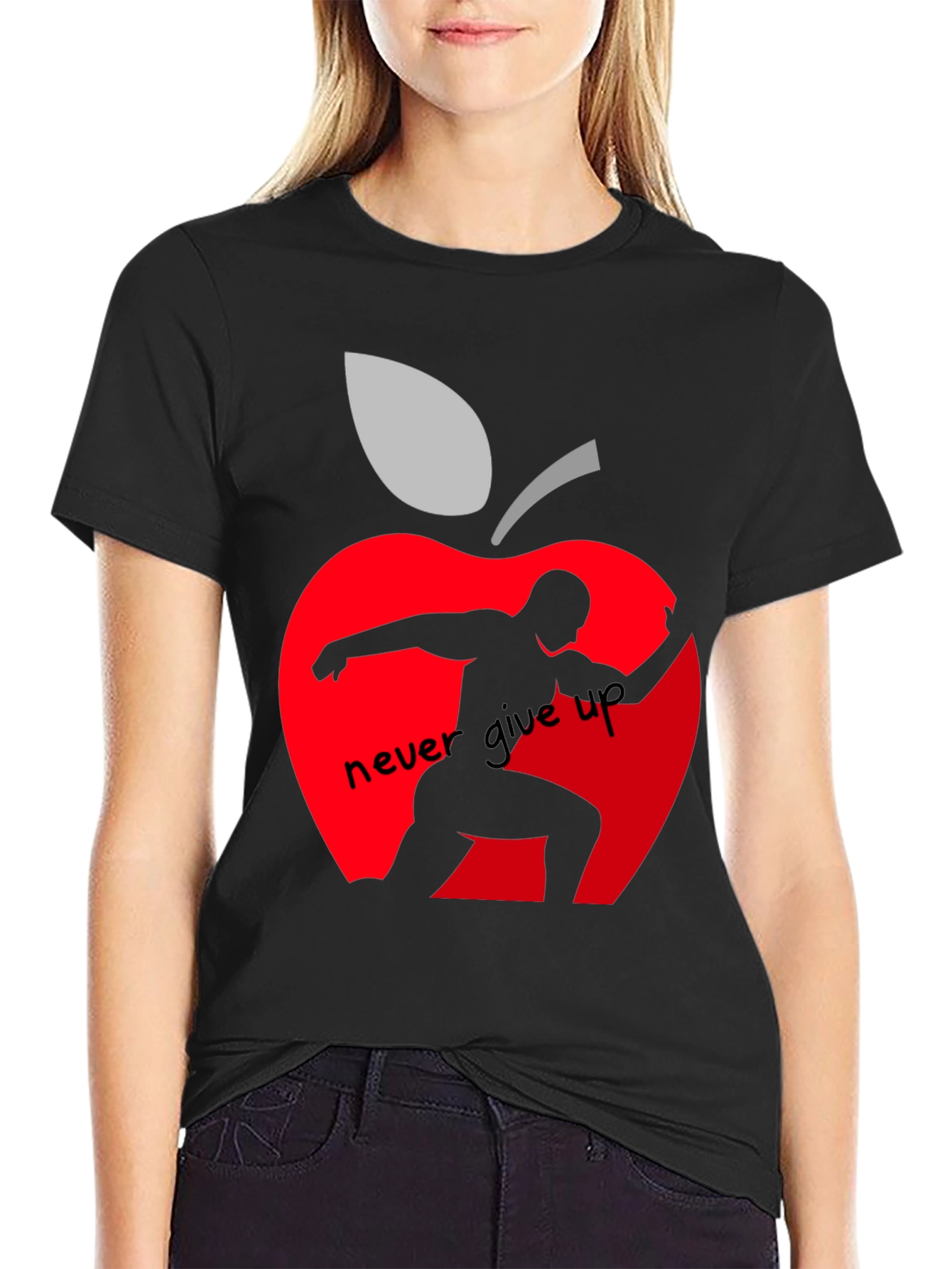 Never Give Up Apple Graphic T-Shirt