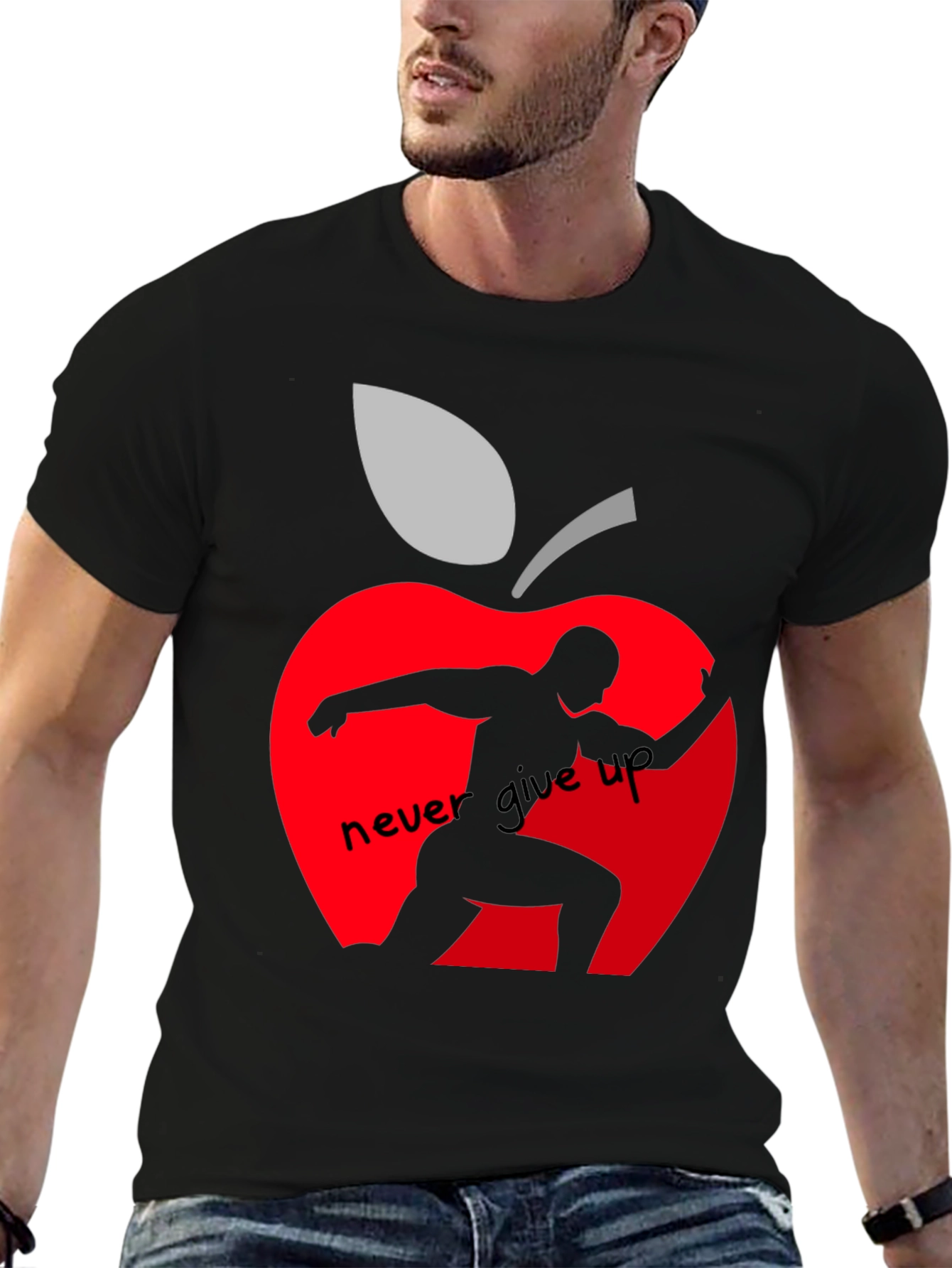 Never Give Up Apple Graphic T-Shirt