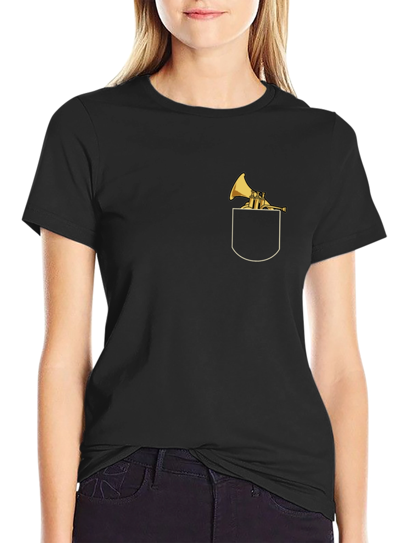 Pocket Trumpet Graphic Tee - Black Cotton Blend