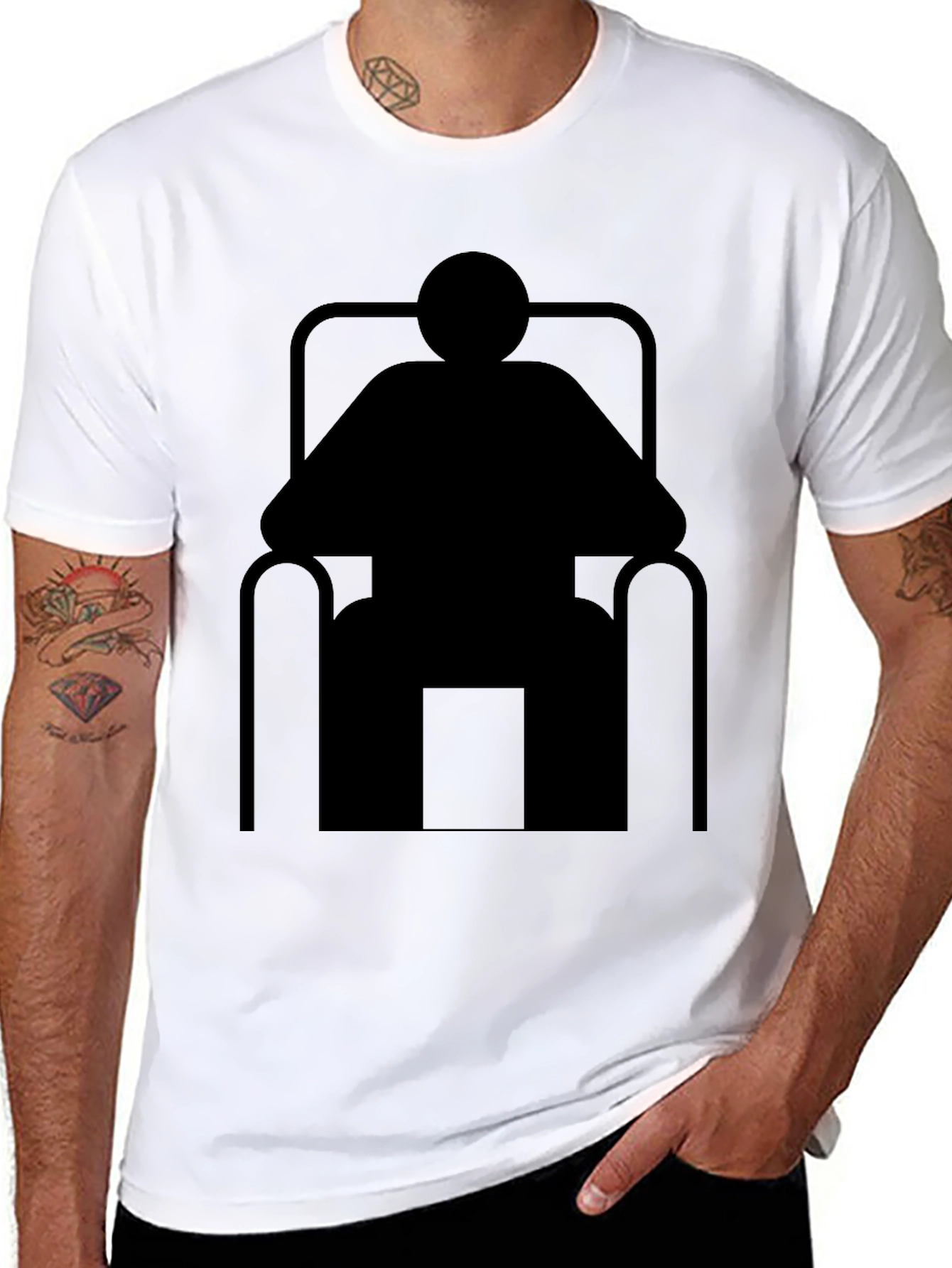 Relaxed Man in Chair Black Graphic T-Shirt