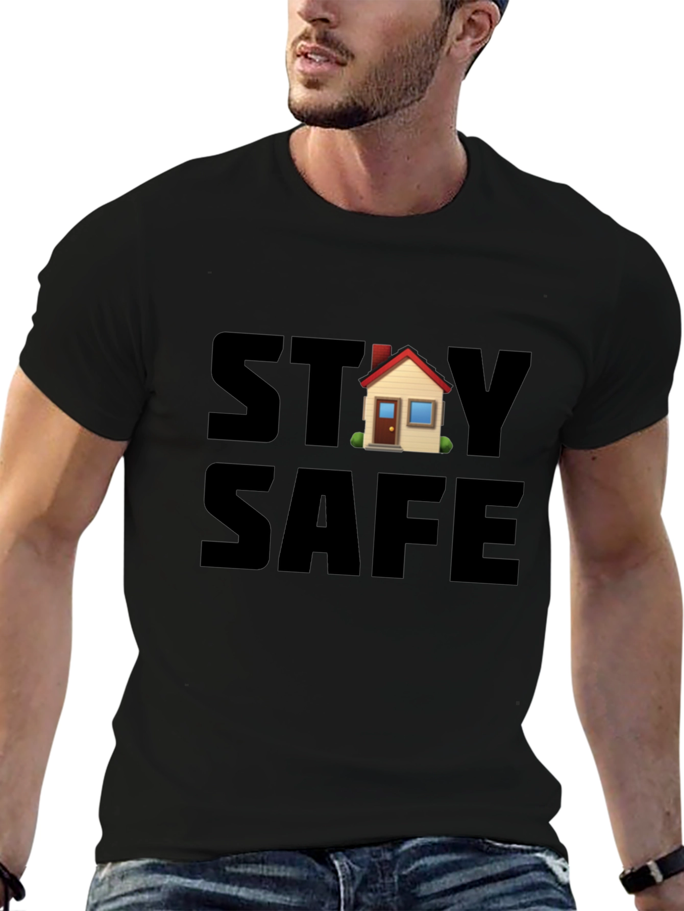 Stay Safe House Graphic Black T-Shirt
