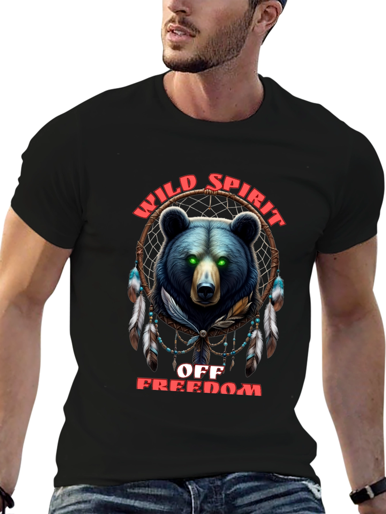 Wild Spirit Black T-Shirt with Bear Design