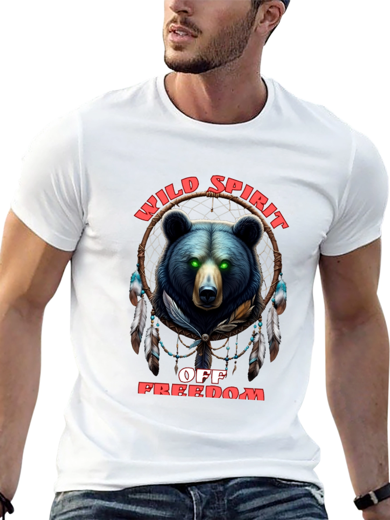 Wild Spirit Black T-Shirt with Bear Design