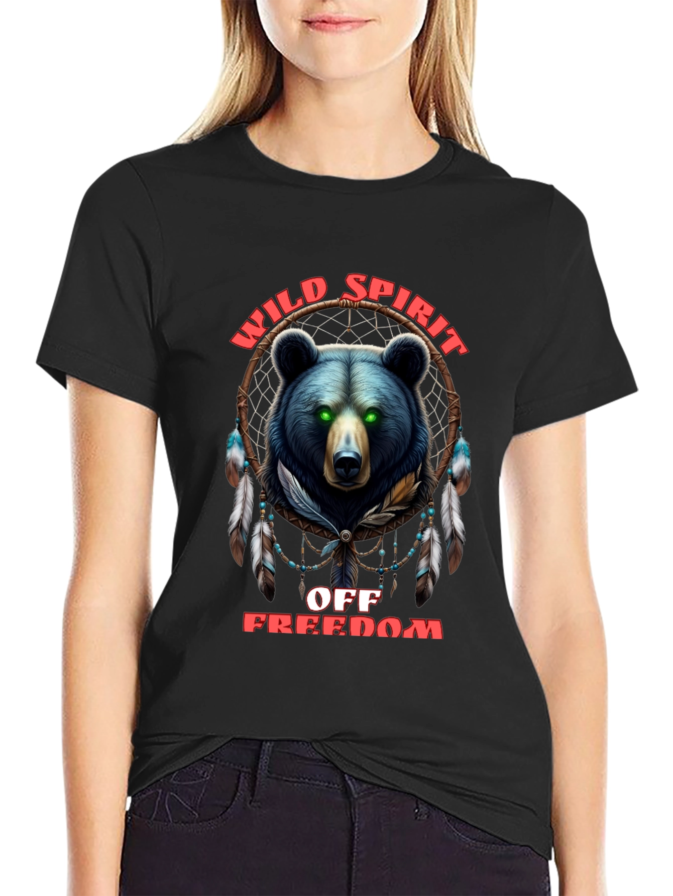 Wild Spirit Black T-Shirt with Bear Design