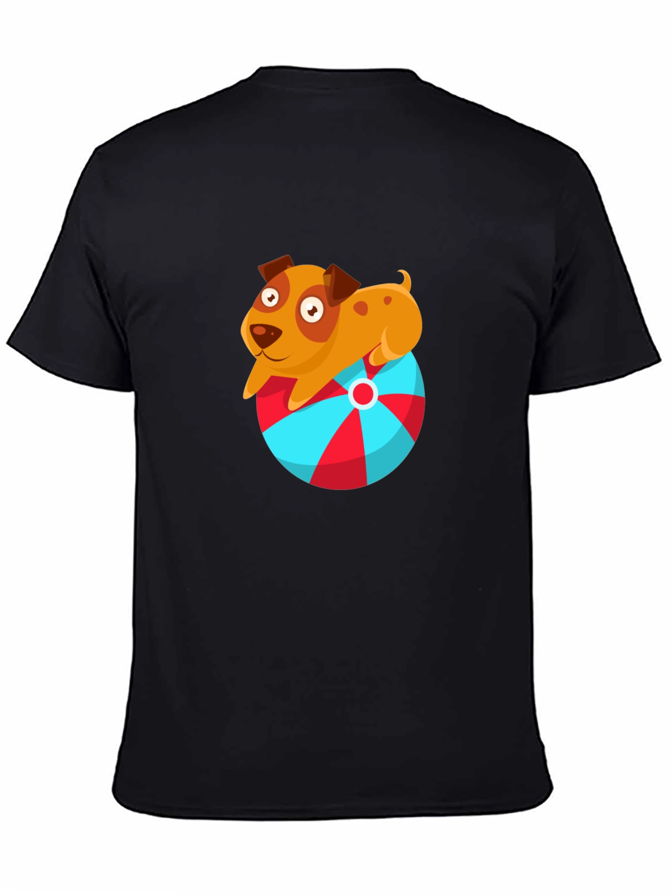 Cute Dog on Ball Graphic T-Shirt - Black