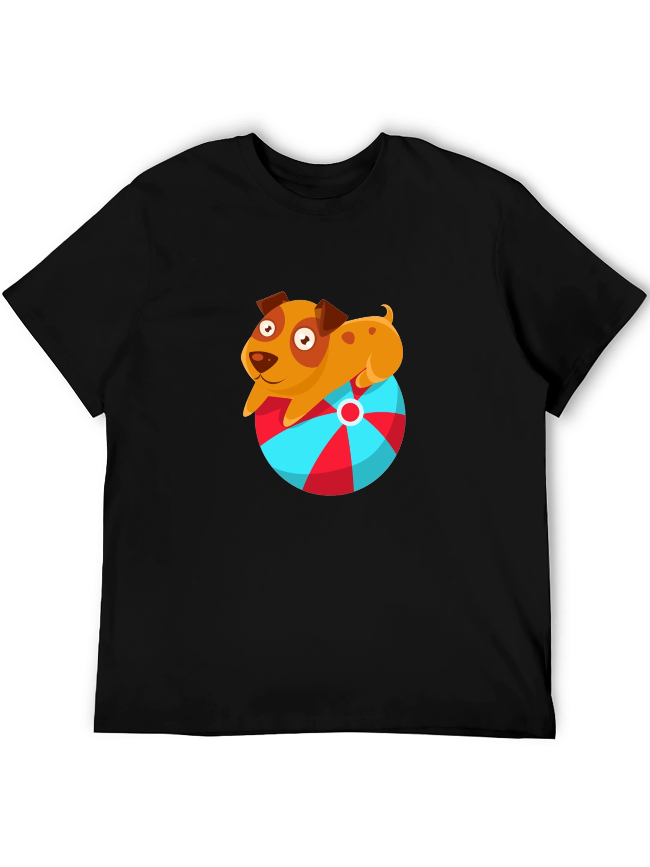 Cute Dog on Ball Graphic T-Shirt - Black