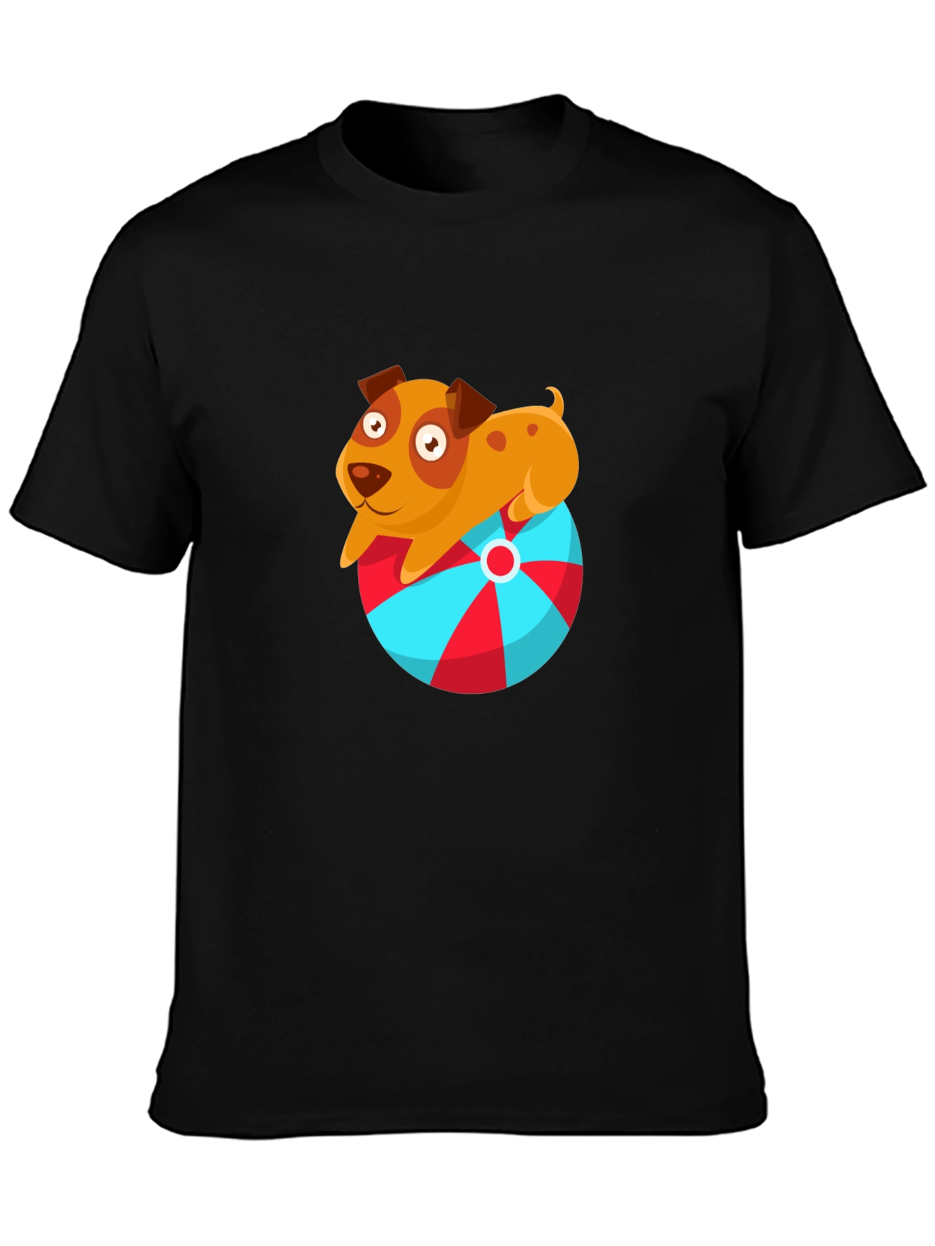 Cute Dog on Ball Graphic T-Shirt - Black