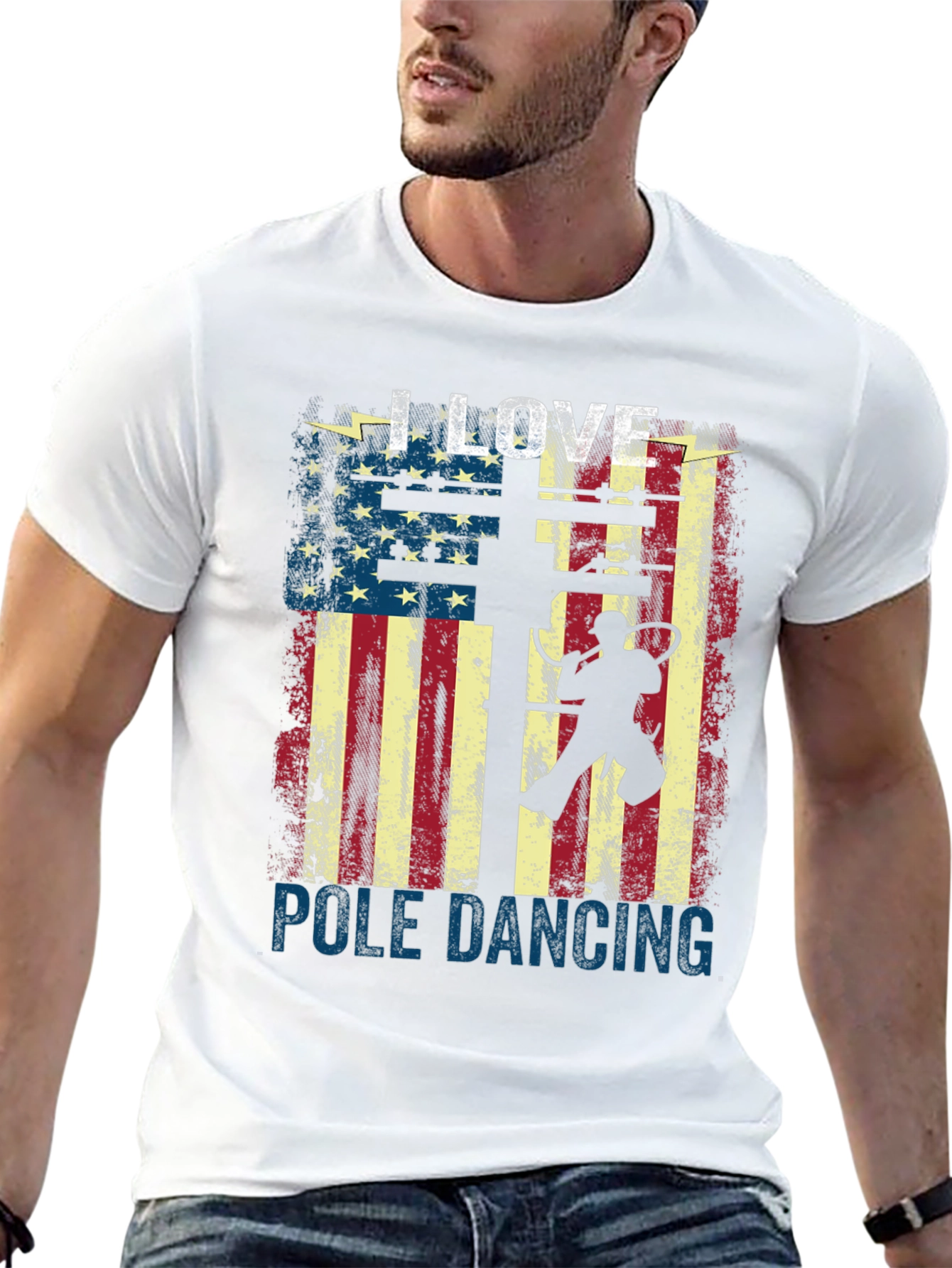 I Love Pole Dancing USA Flag Graphic T-Shirt