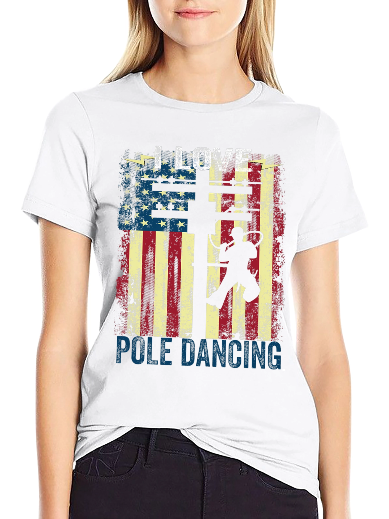 I Love Pole Dancing USA Flag Graphic T-Shirt