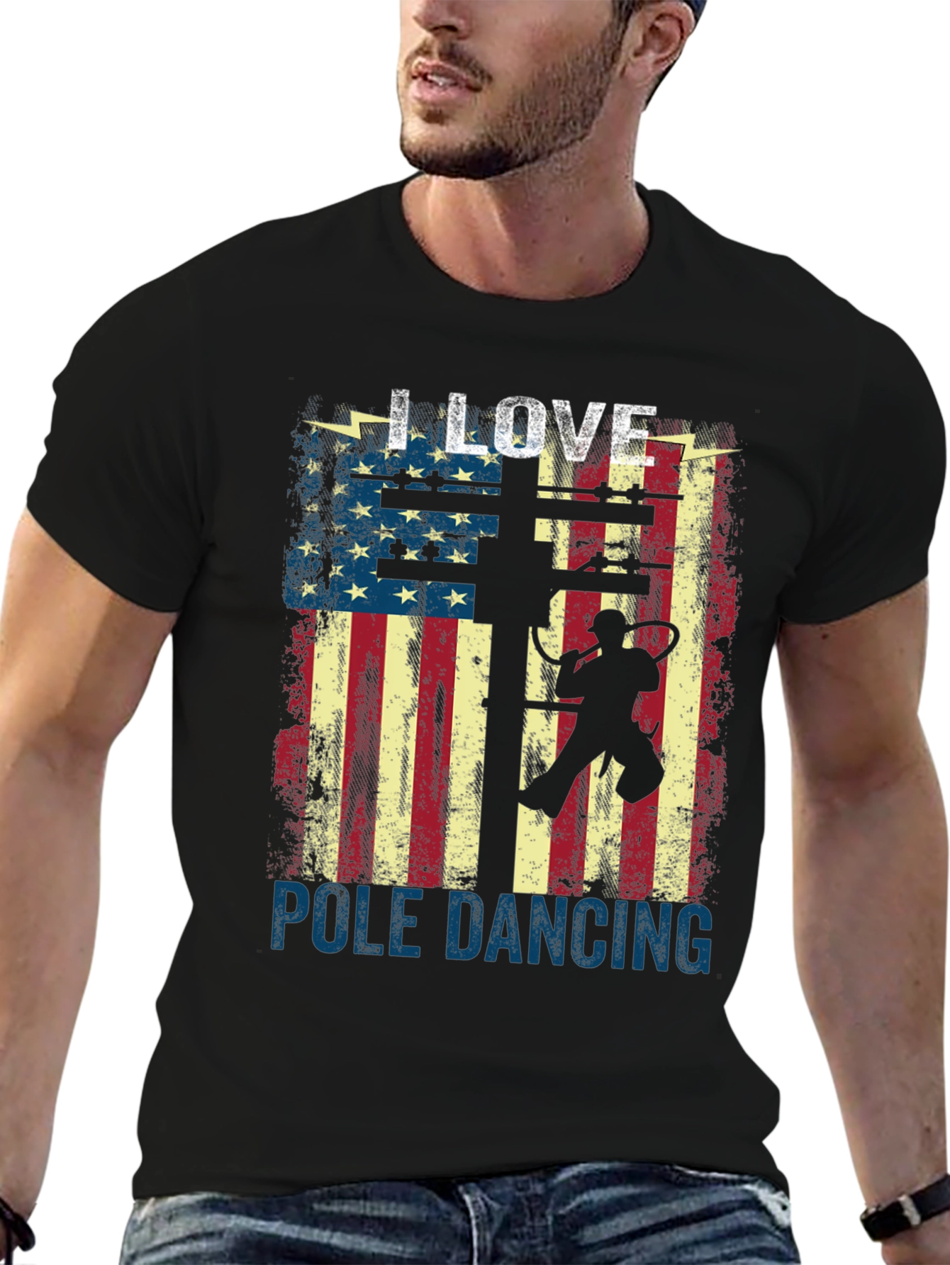 I Love Pole Dancing USA Flag Graphic T-Shirt