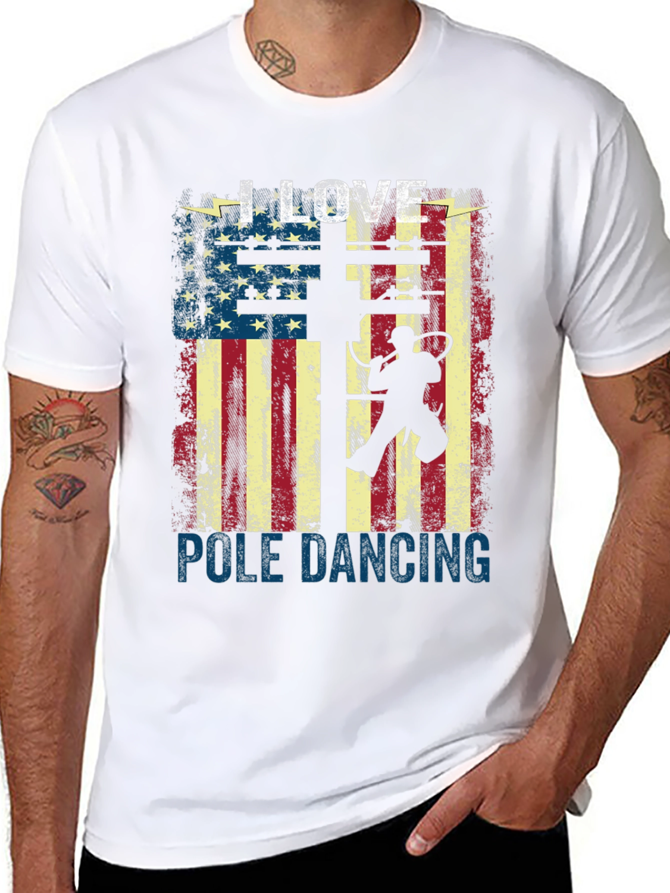 I Love Pole Dancing USA Flag Graphic T-Shirt