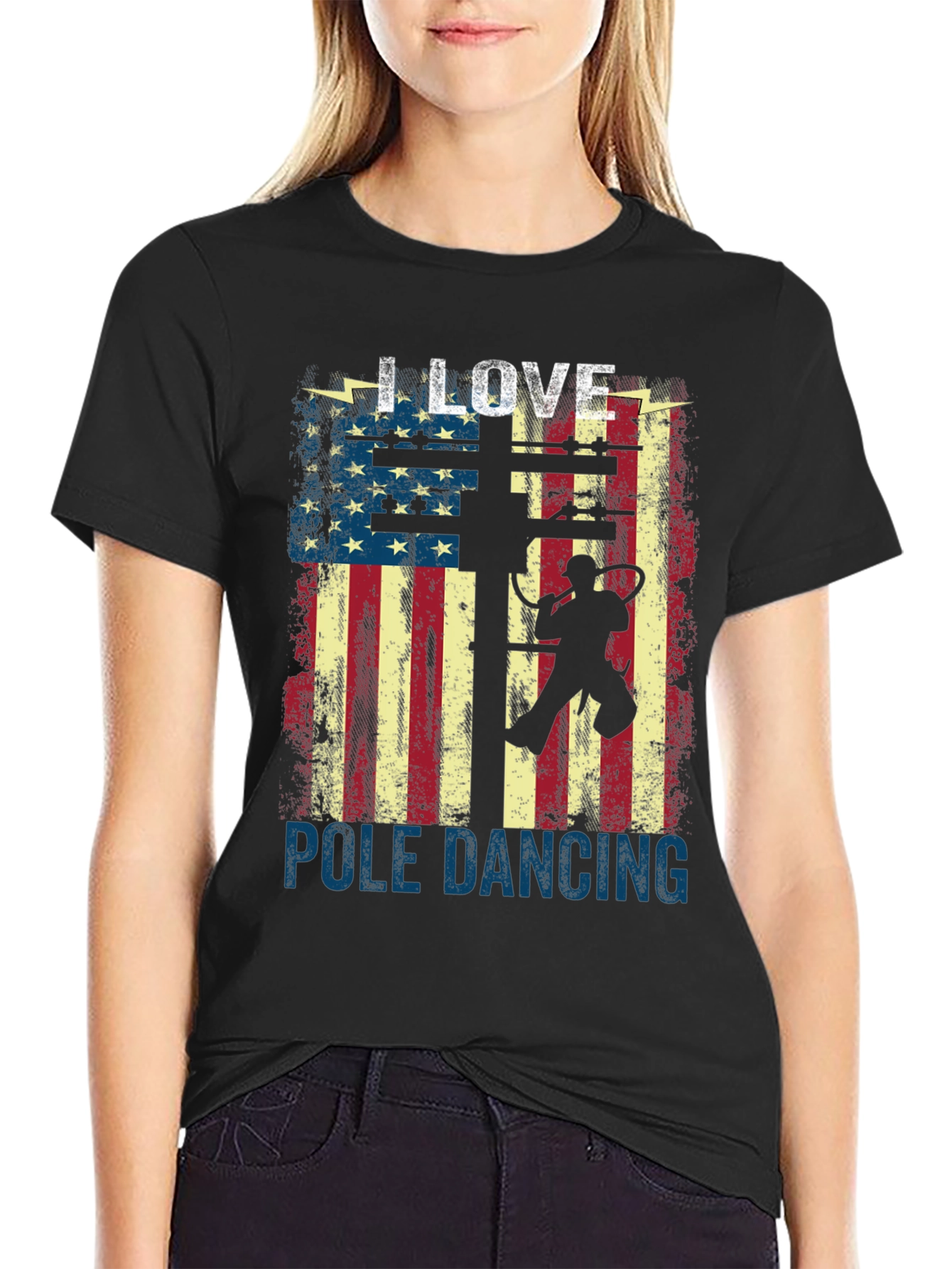 I Love Pole Dancing USA Flag Graphic T-Shirt