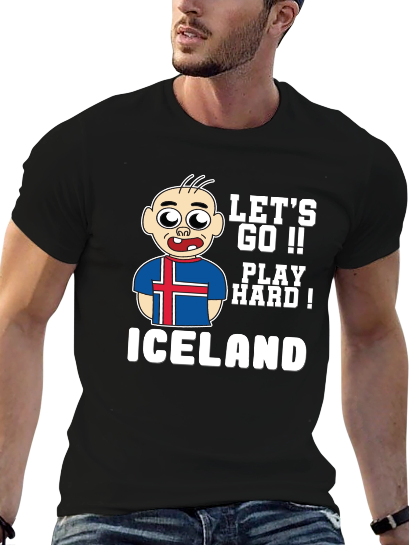 Lets Go Iceland Play Hard! Black Graphic Tee