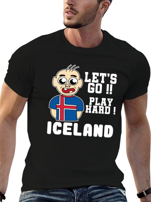 Lets Go Iceland Play Hard! Black Graphic Tee