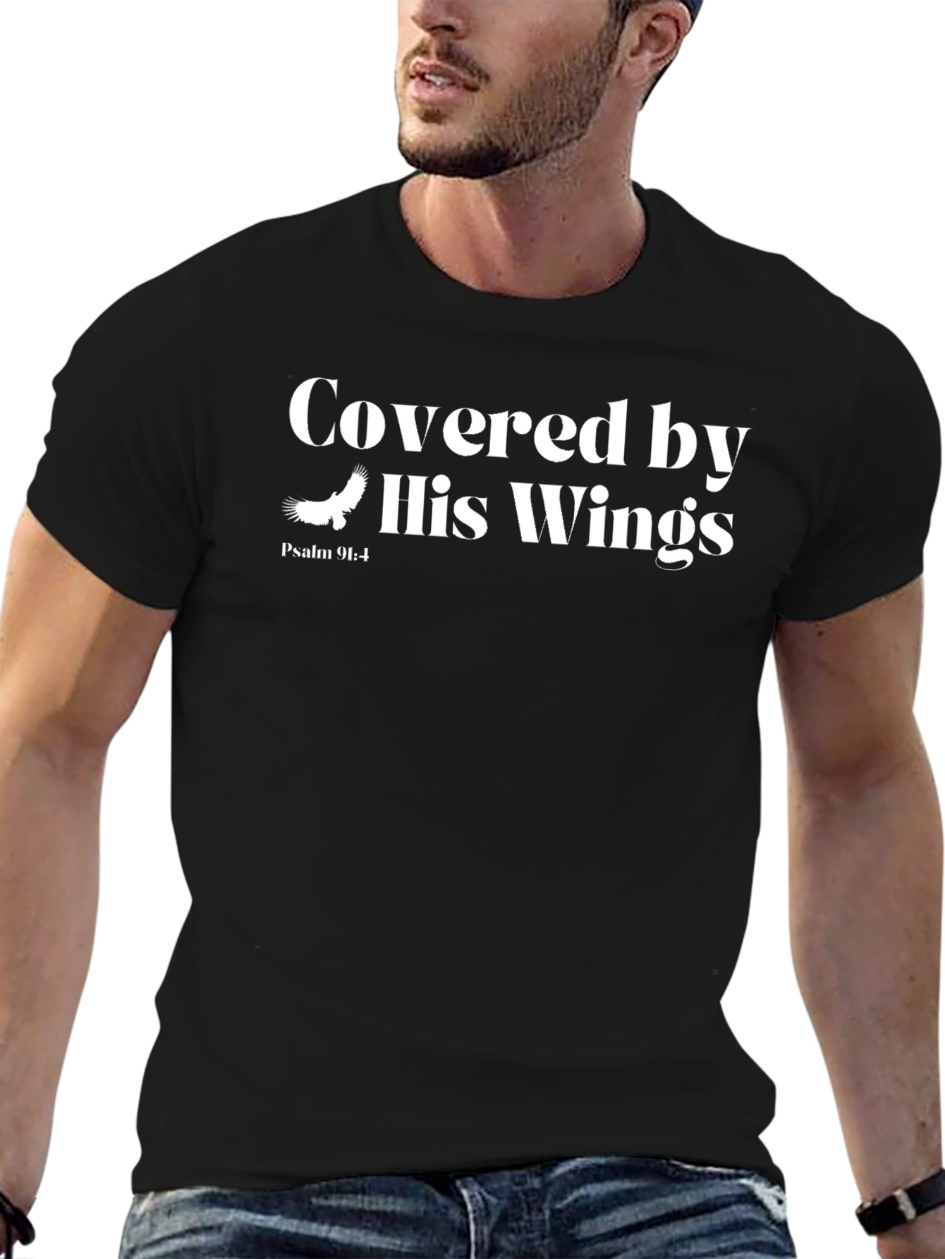 Covered by His Wings Black Tee