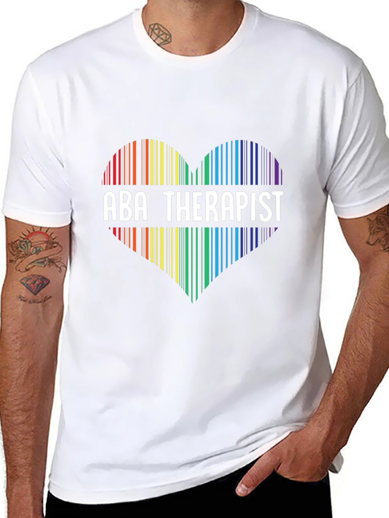 ABA Therapist Rainbow Heart Barcode T-Shirt
