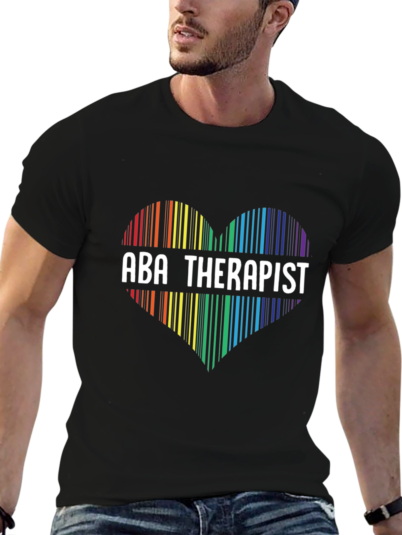 ABA Therapist Rainbow Heart Barcode T-Shirt