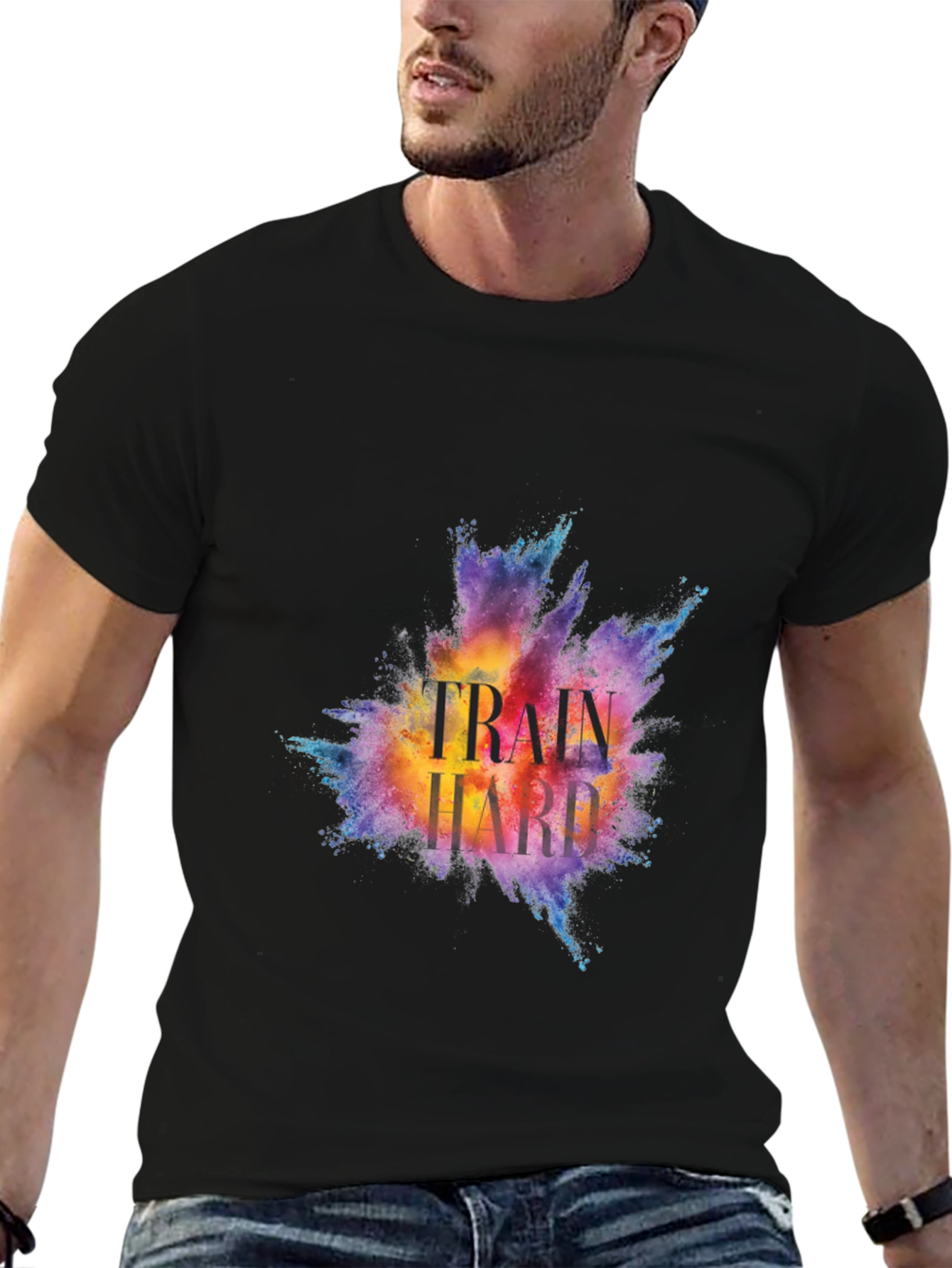 Train Hard Graphic Tee - Motivational Workout Shirt