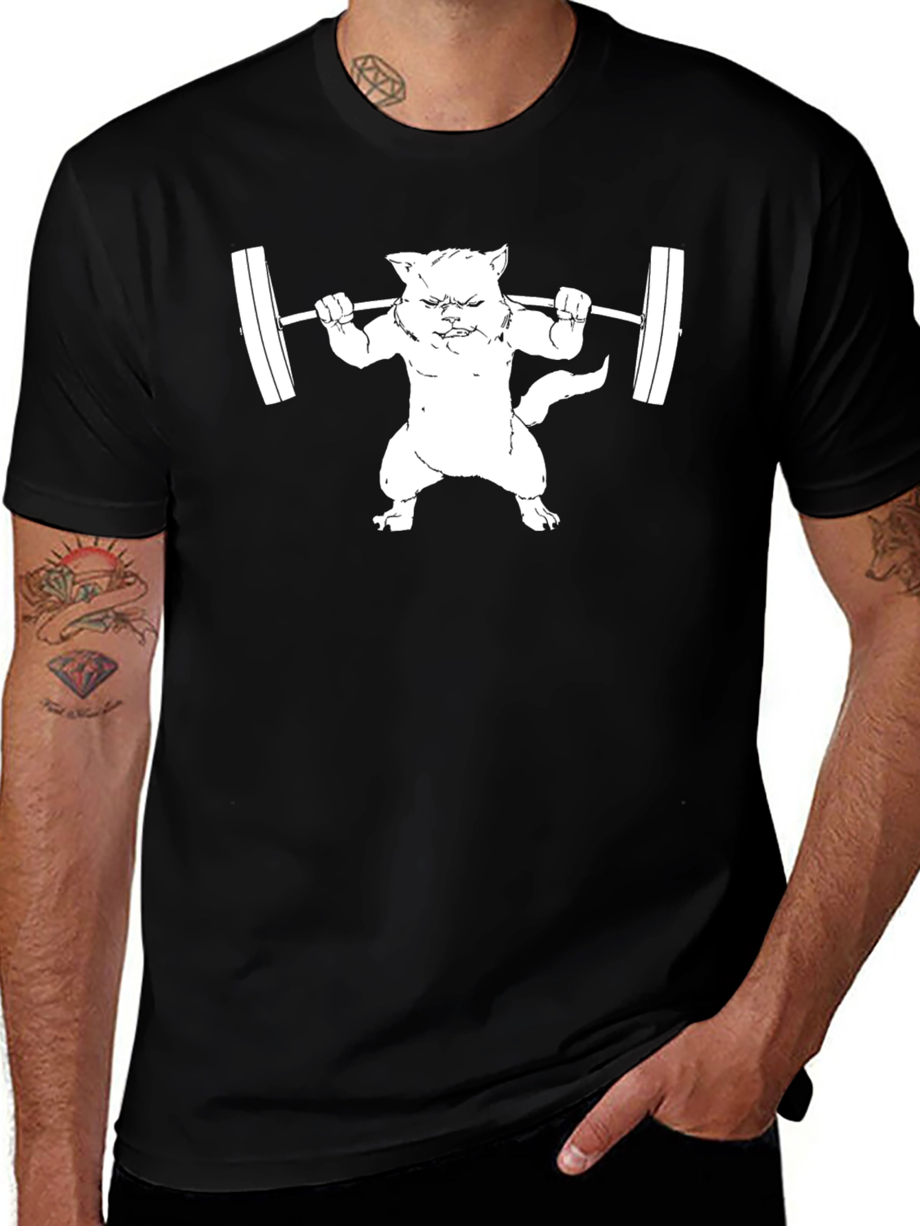 Weightlifting Cat T-Shirt - Black