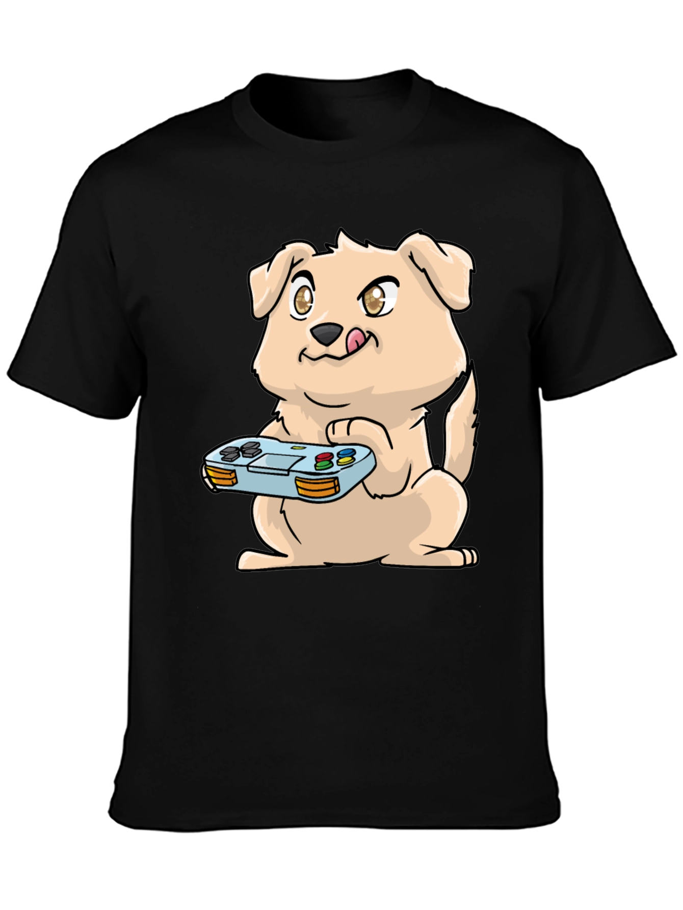 Gamer Dog Graphic Tee - Black Casual T-Shirt