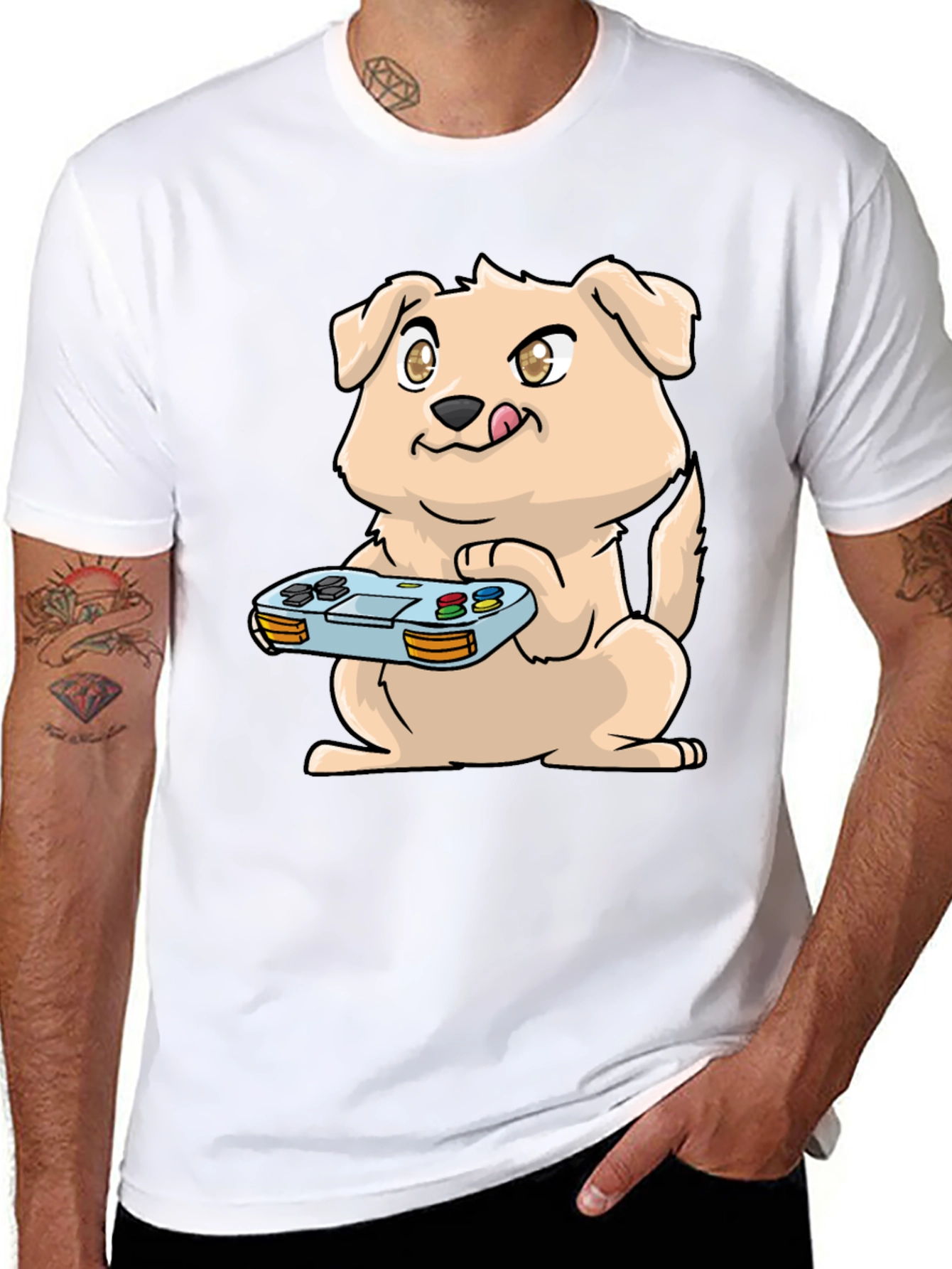 Gamer Dog Graphic Tee - Black Casual T-Shirt