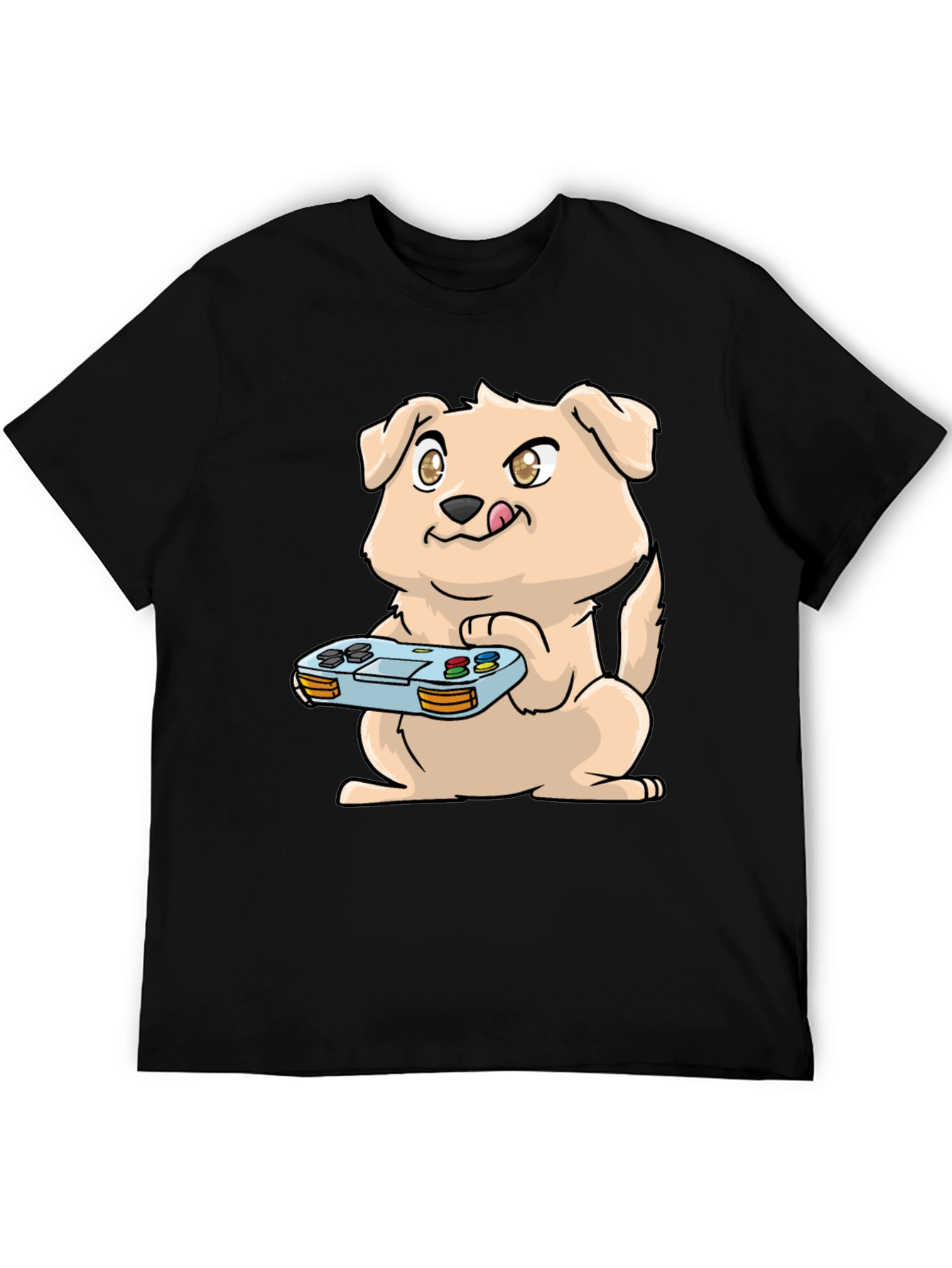 Gamer Dog Graphic Tee - Black Casual T-Shirt
