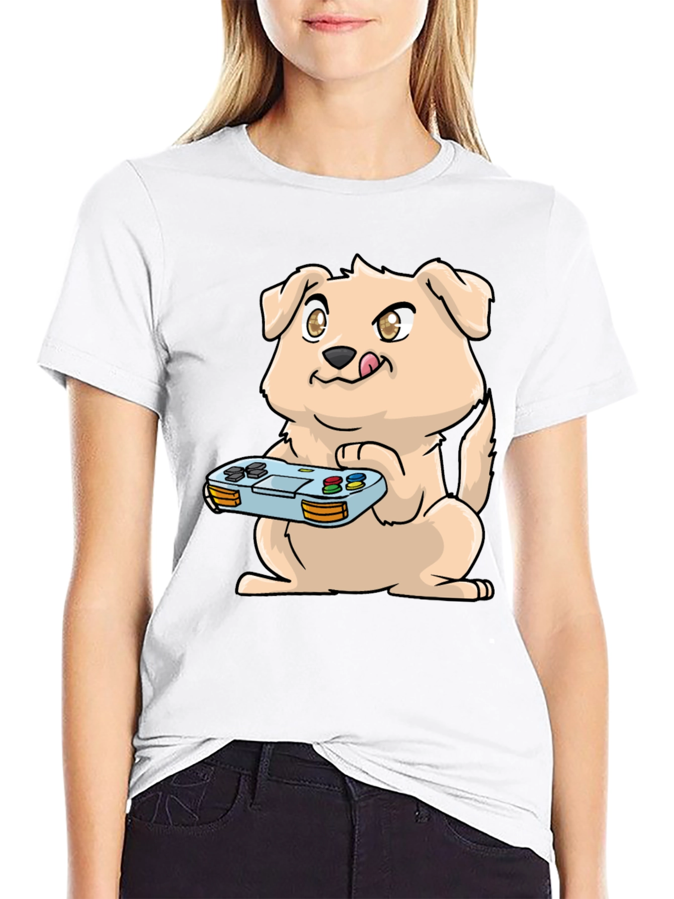 Gamer Dog Graphic Tee - Black Casual T-Shirt