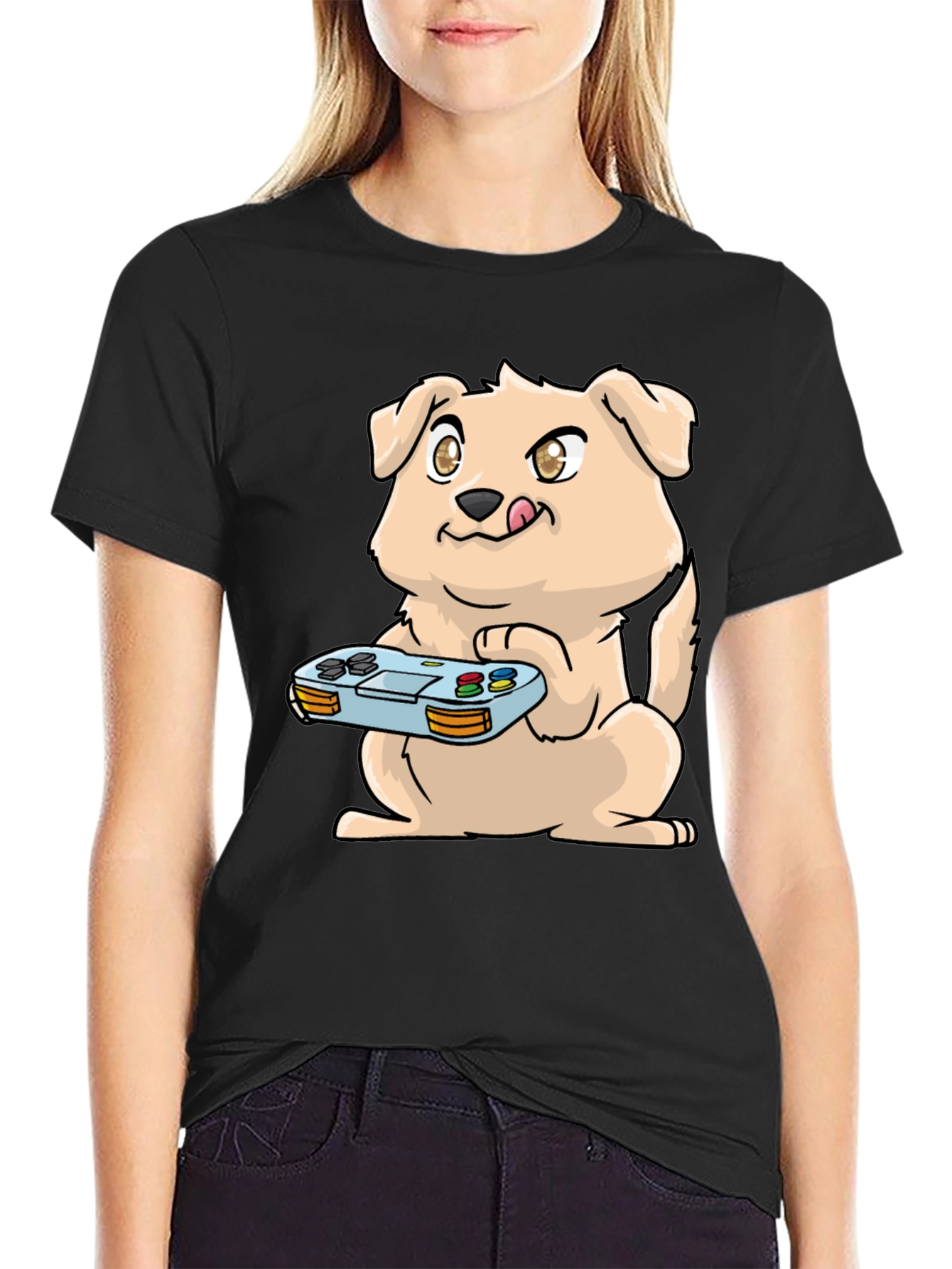 Gamer Dog Graphic Tee - Black Casual T-Shirt