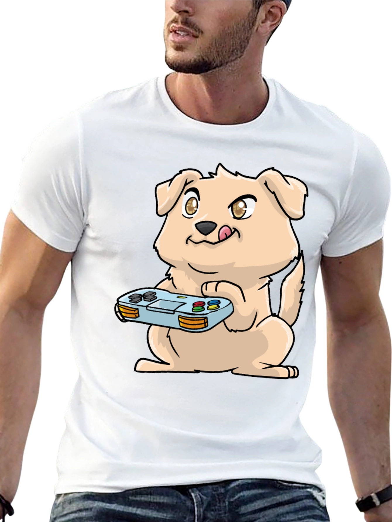 Gamer Dog Graphic Tee - Black Casual T-Shirt