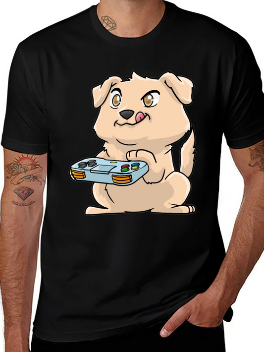 Gamer Dog Graphic Tee - Black Casual T-Shirt