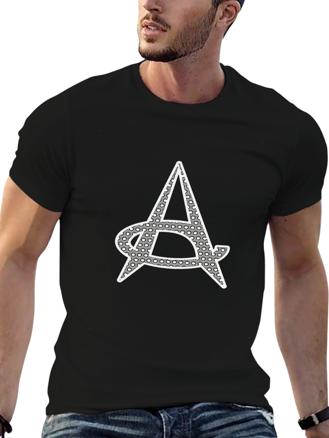 Mens Black Tee with Graphic A Print