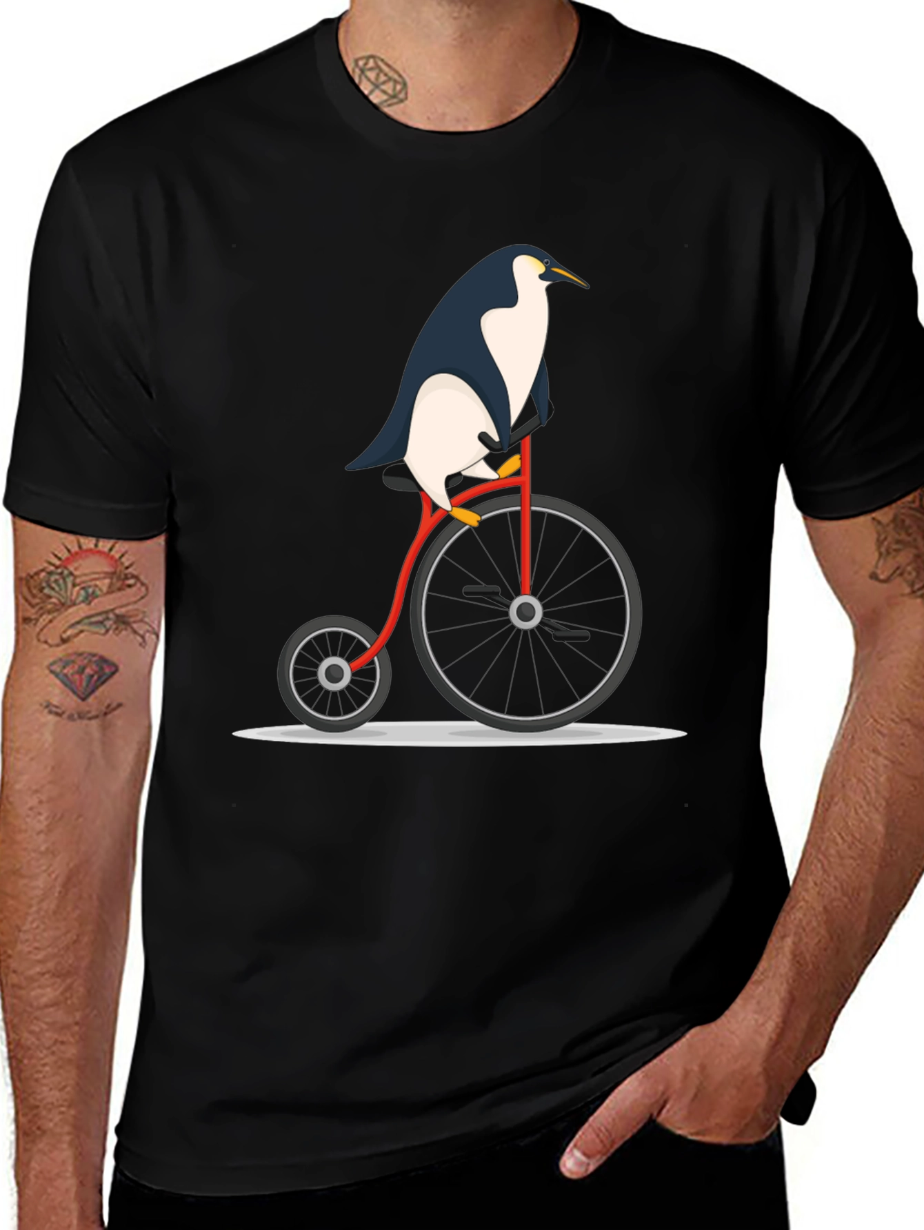 Penguin on Bike Graphic Tee - Black