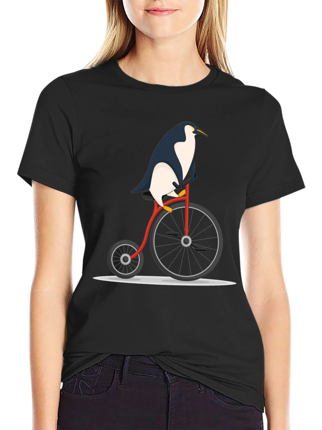 Penguin on Bike Graphic Tee - Black