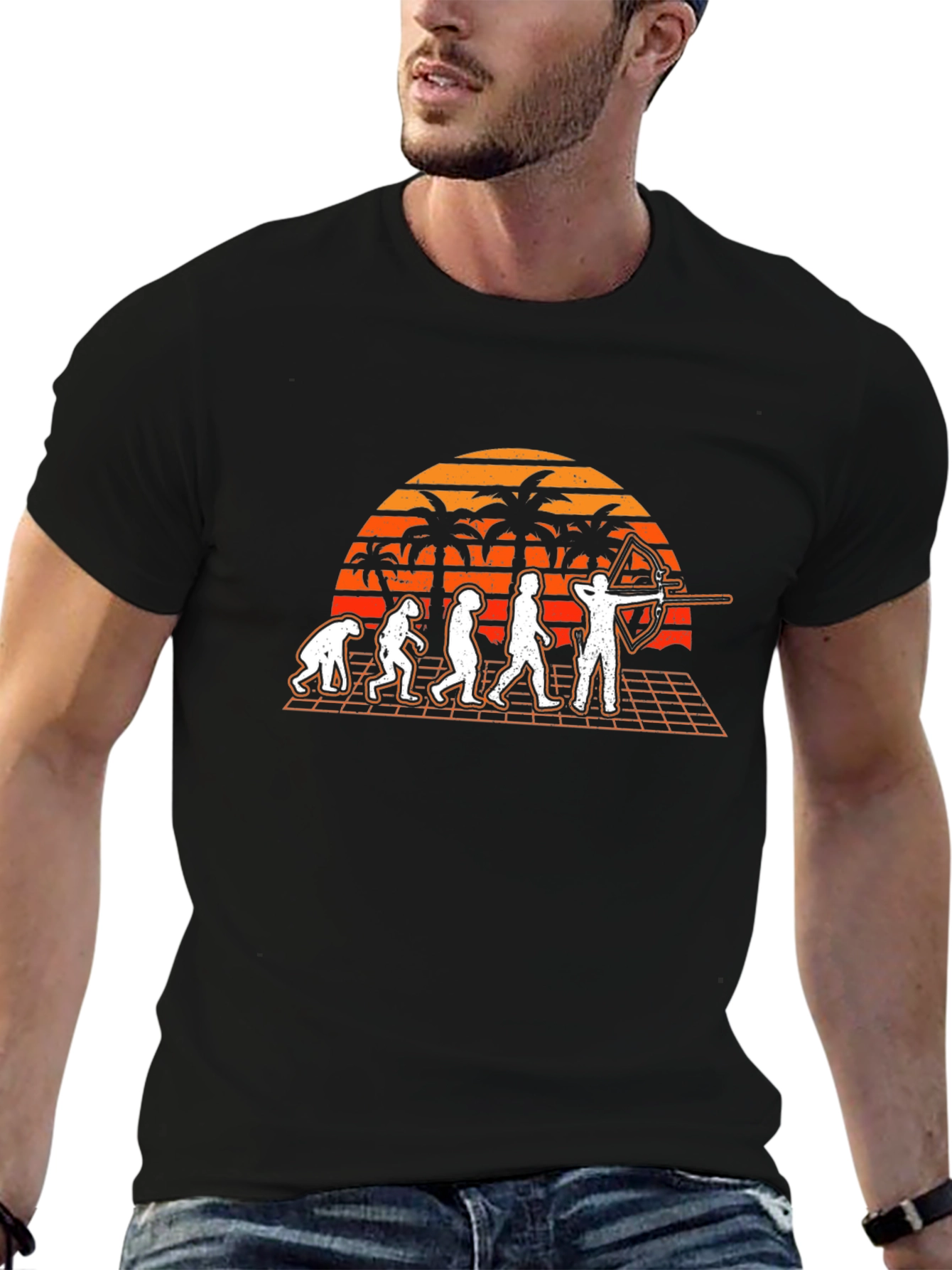 Archery Evolution T-Shirt - Retro Sunset Design