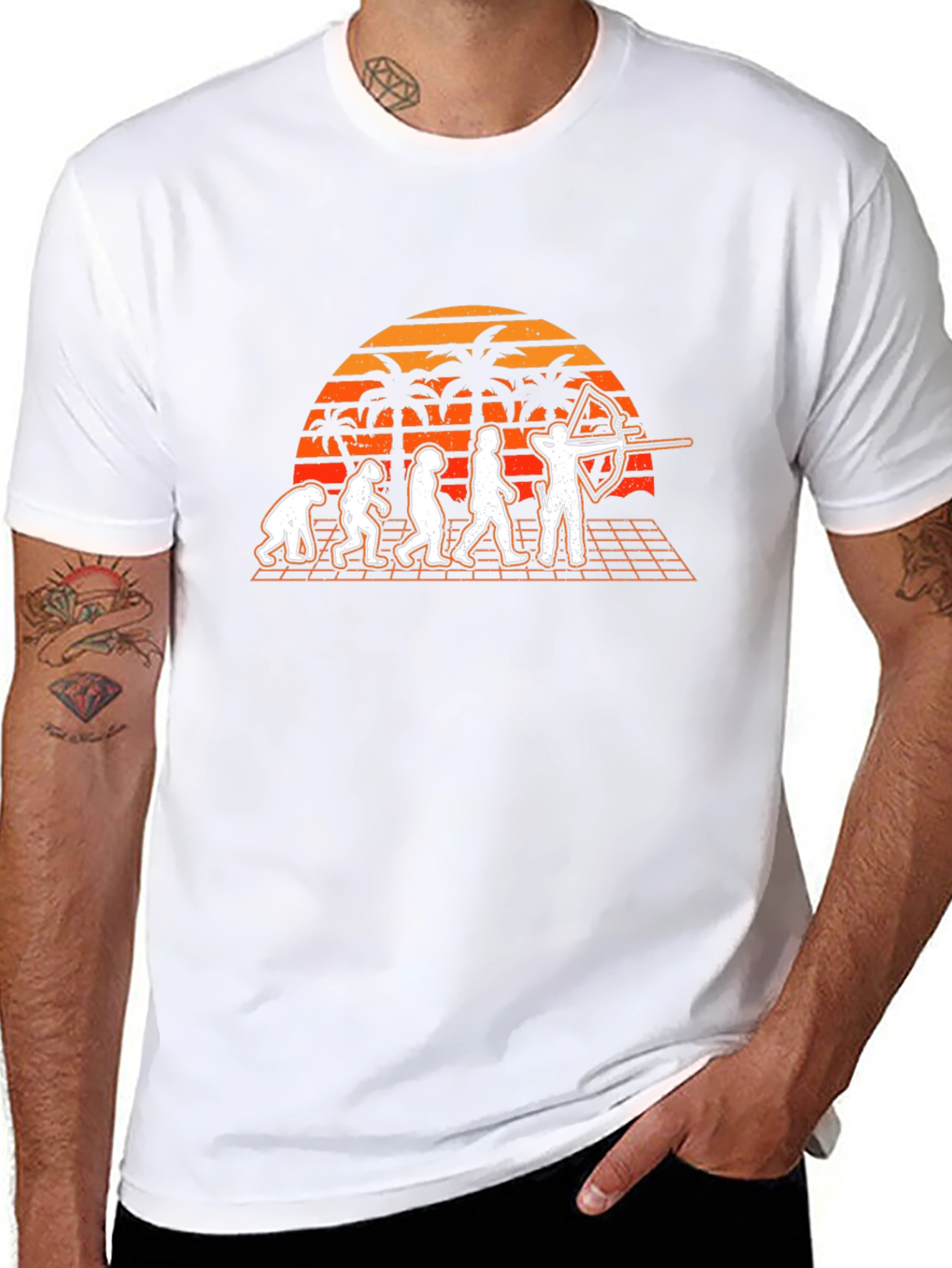 Archery Evolution T-Shirt - Retro Sunset Design