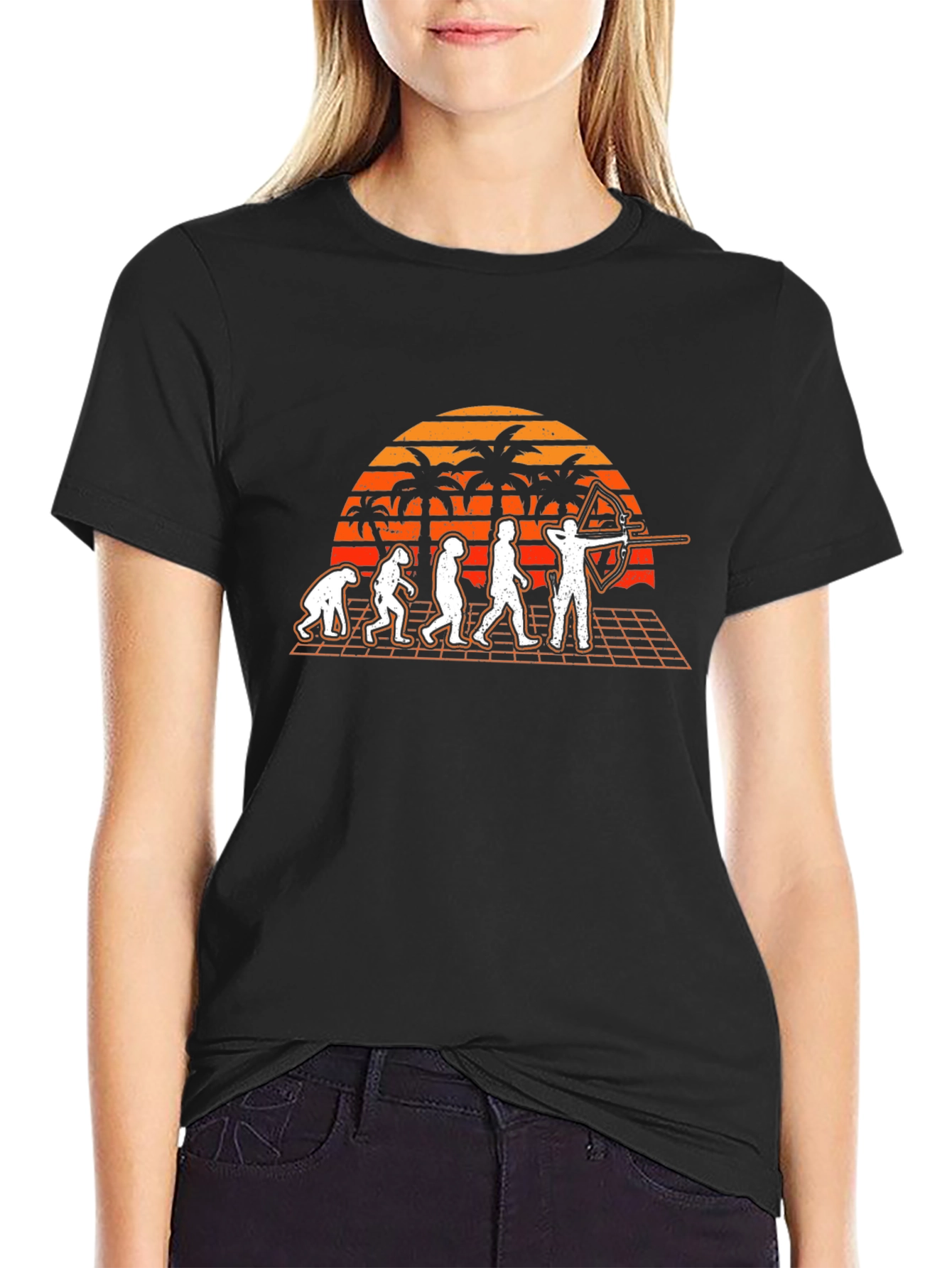 Archery Evolution T-Shirt - Retro Sunset Design
