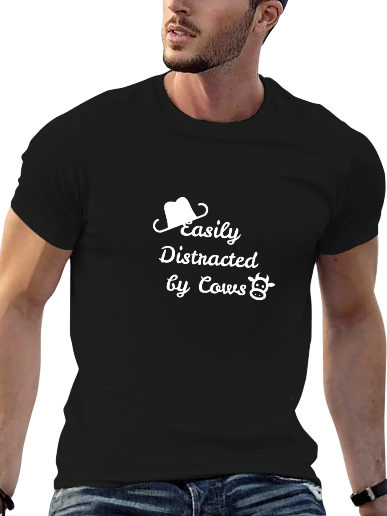 Easily Distracted by Cows Black T-Shirt