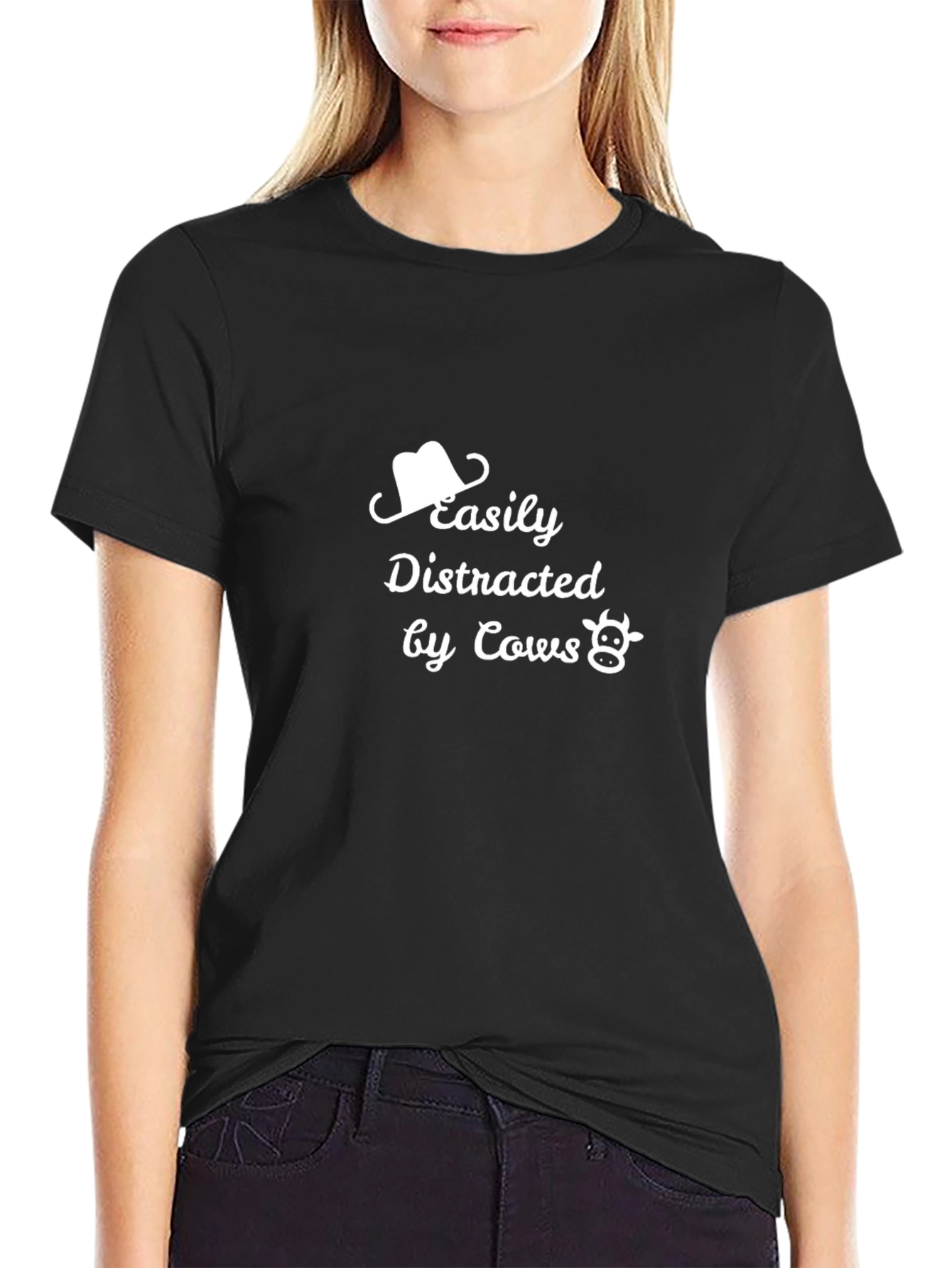 Easily Distracted by Cows Black T-Shirt