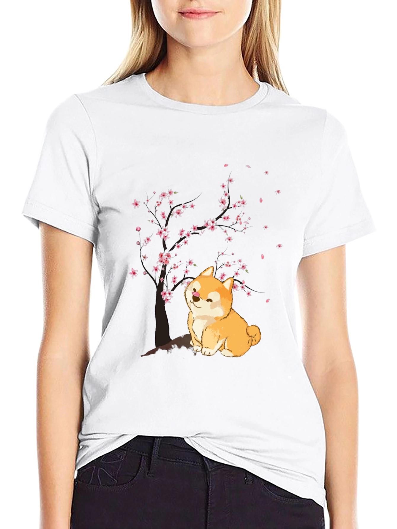 Shiba Inu Cherry Blossom T-Shirt - Cute Dog Tee