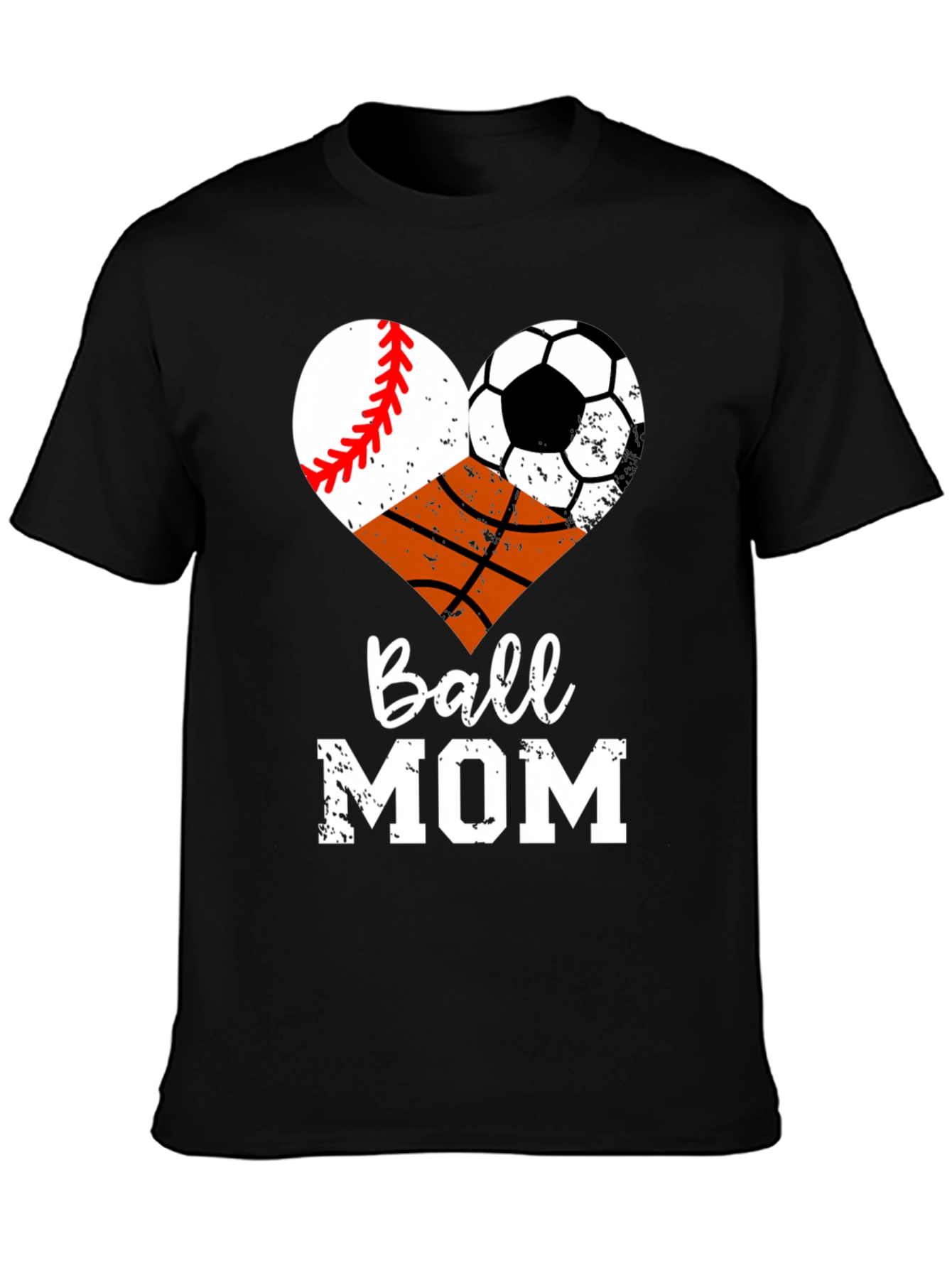 Ball Mom Graphic T-Shirt - Baseball Soccer Basketball Heart